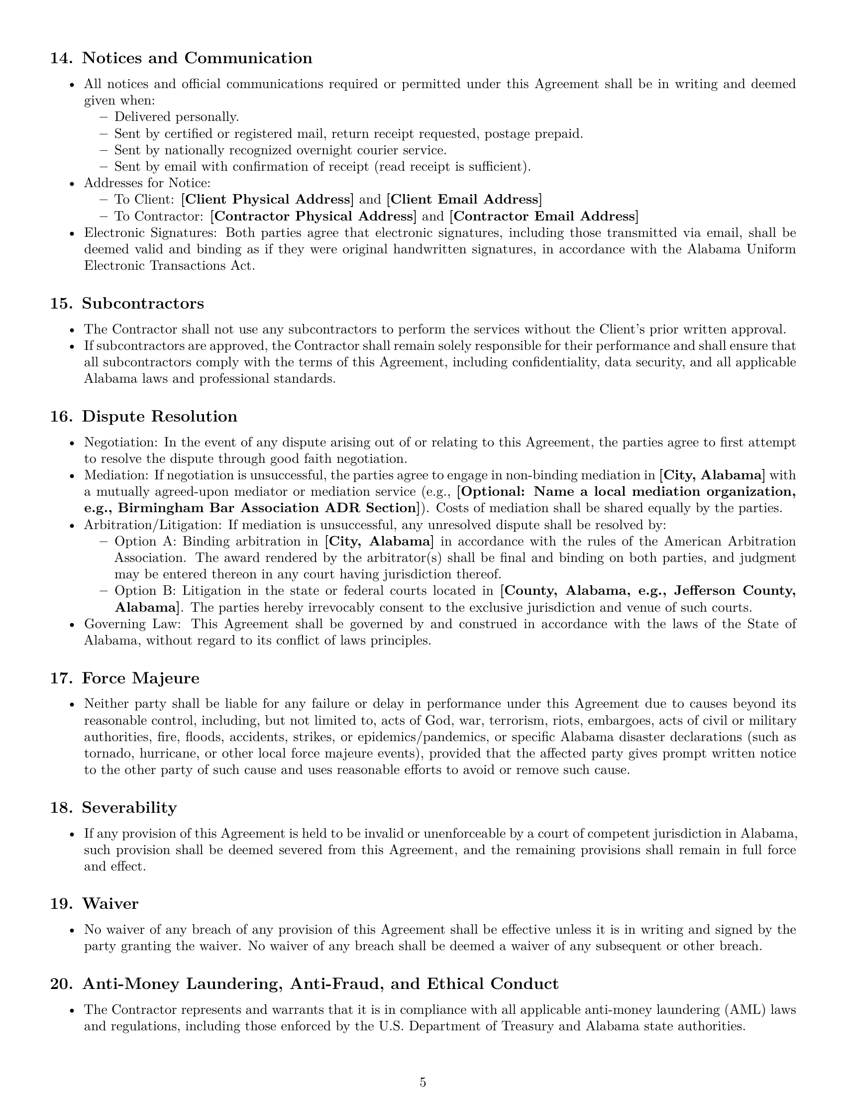 Preview page 5 of Pro Alabama accounting independent contractor agreement template
