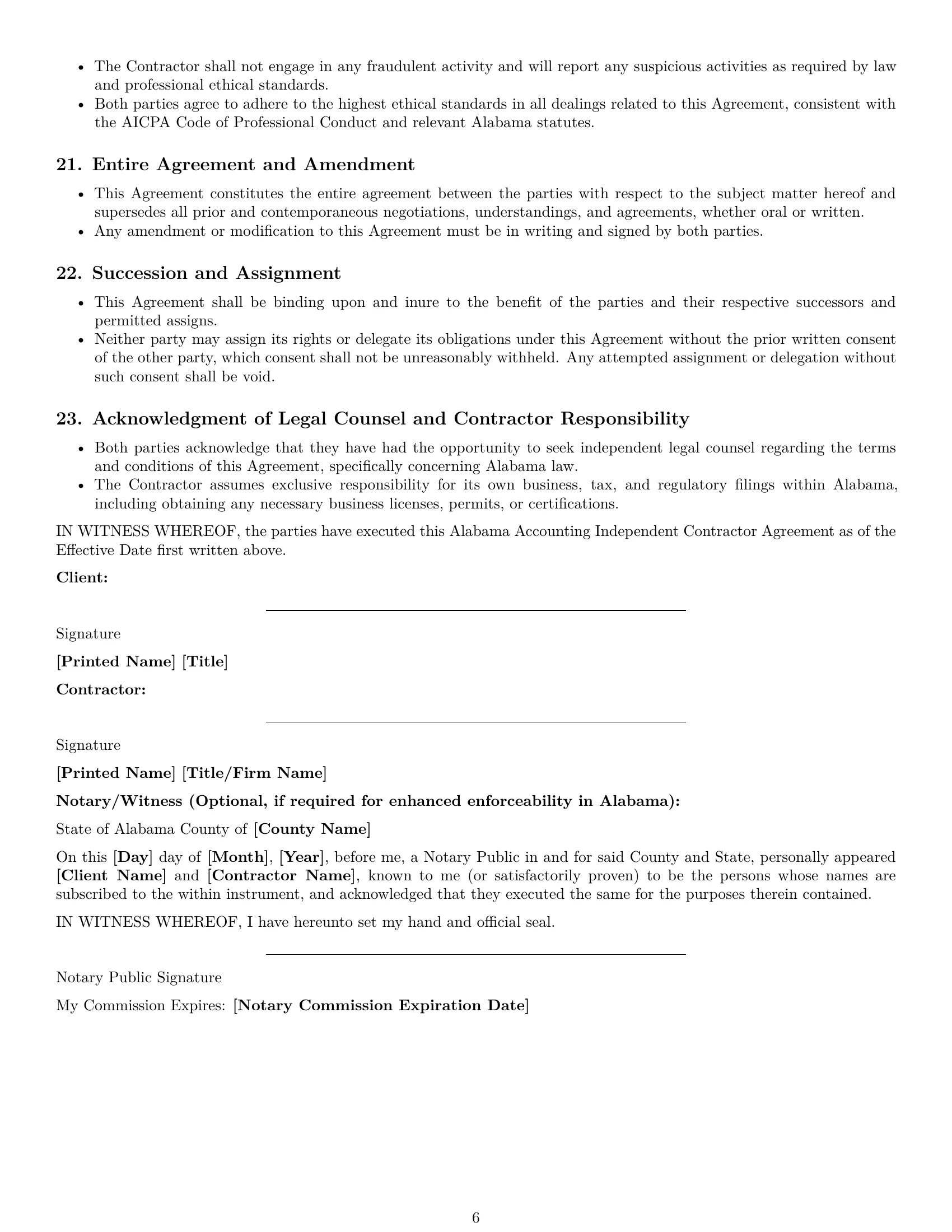 Preview page 6 of Pro Alabama accounting independent contractor agreement template