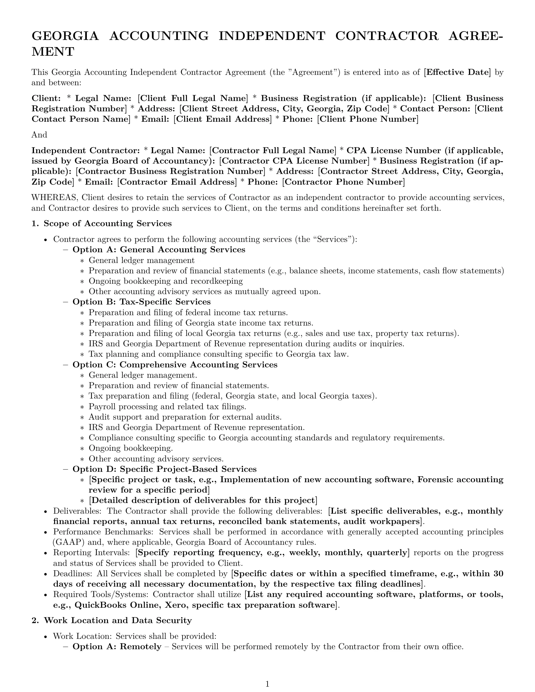 Preview page 1 of Pro Georgia accounting independent contractor agreement template