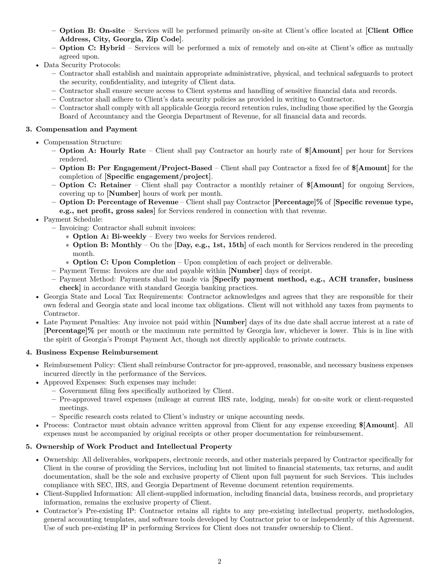 Preview page 2 of Pro Georgia accounting independent contractor agreement template
