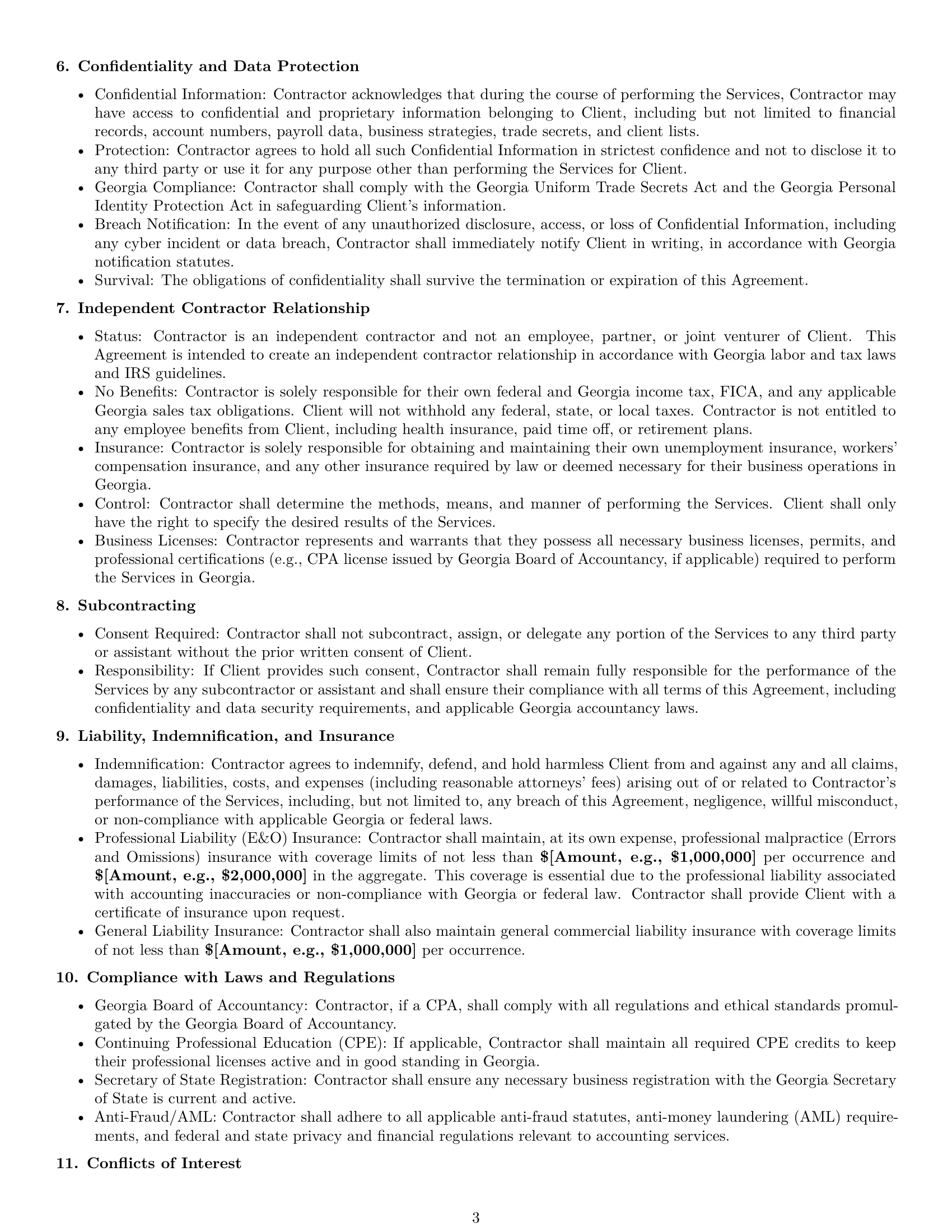 Preview page 3 of Pro Georgia accounting independent contractor agreement template