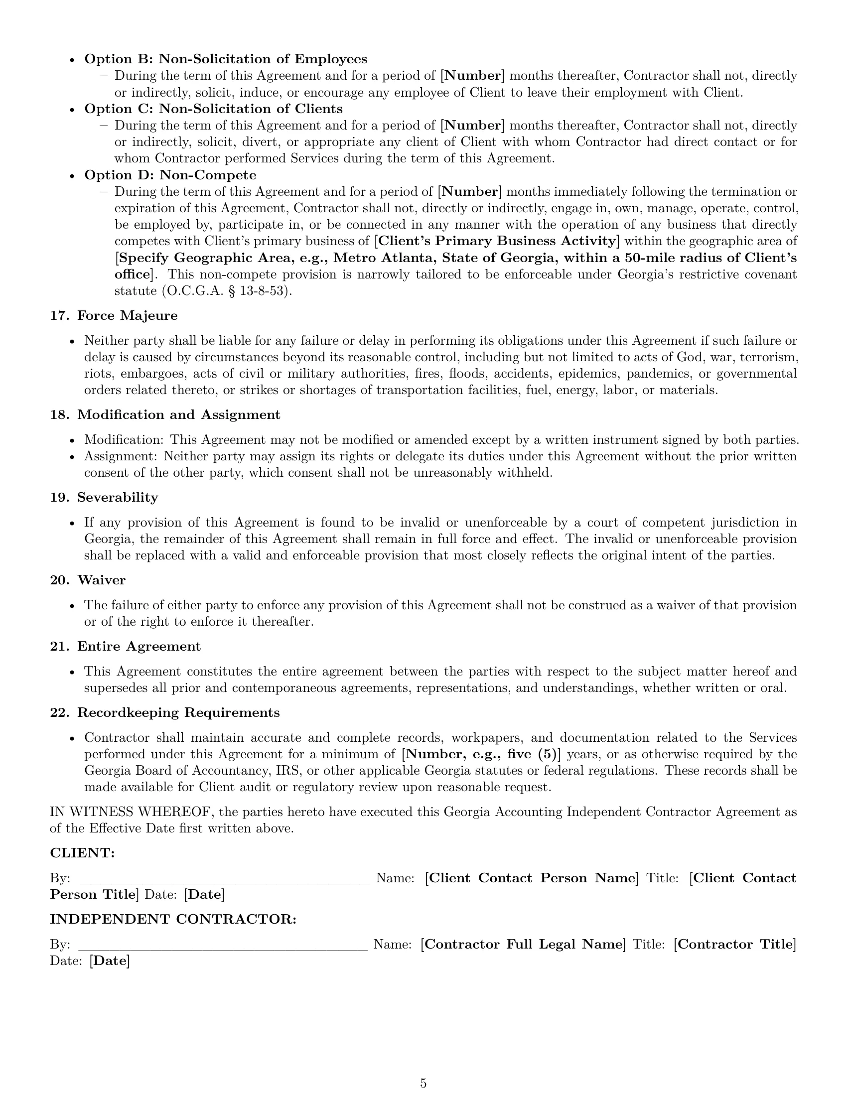 Preview page 5 of Pro Georgia accounting independent contractor agreement template