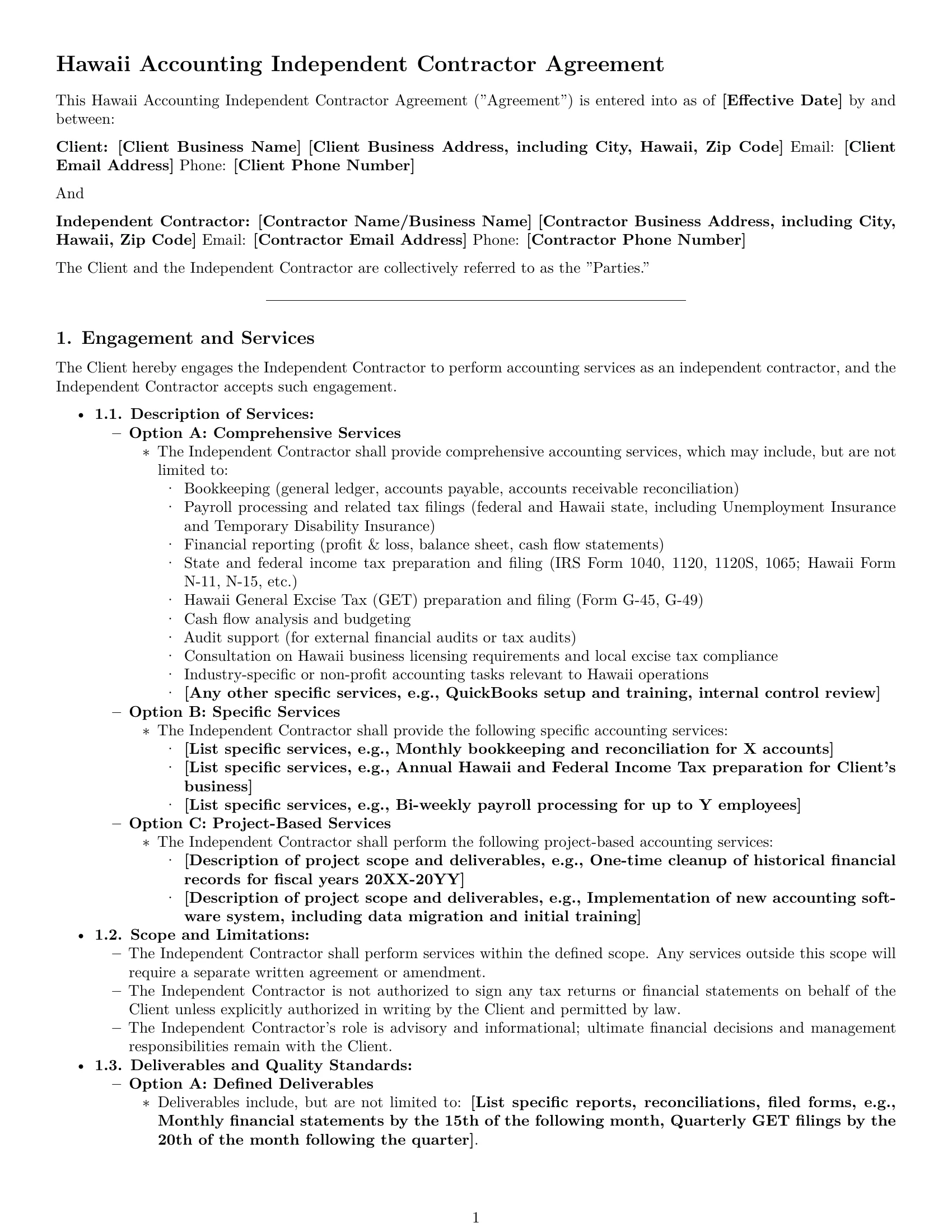 Preview page 1 of Pro Hawaii accounting independent contractor agreement template