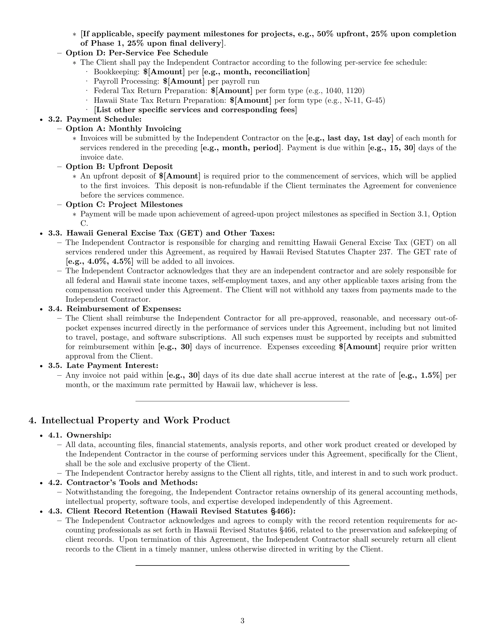 Preview page 3 of Pro Hawaii accounting independent contractor agreement template