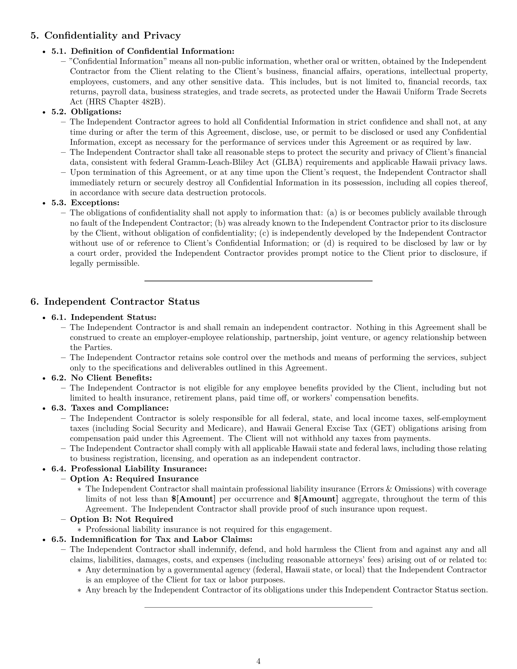 Preview page 4 of Pro Hawaii accounting independent contractor agreement template