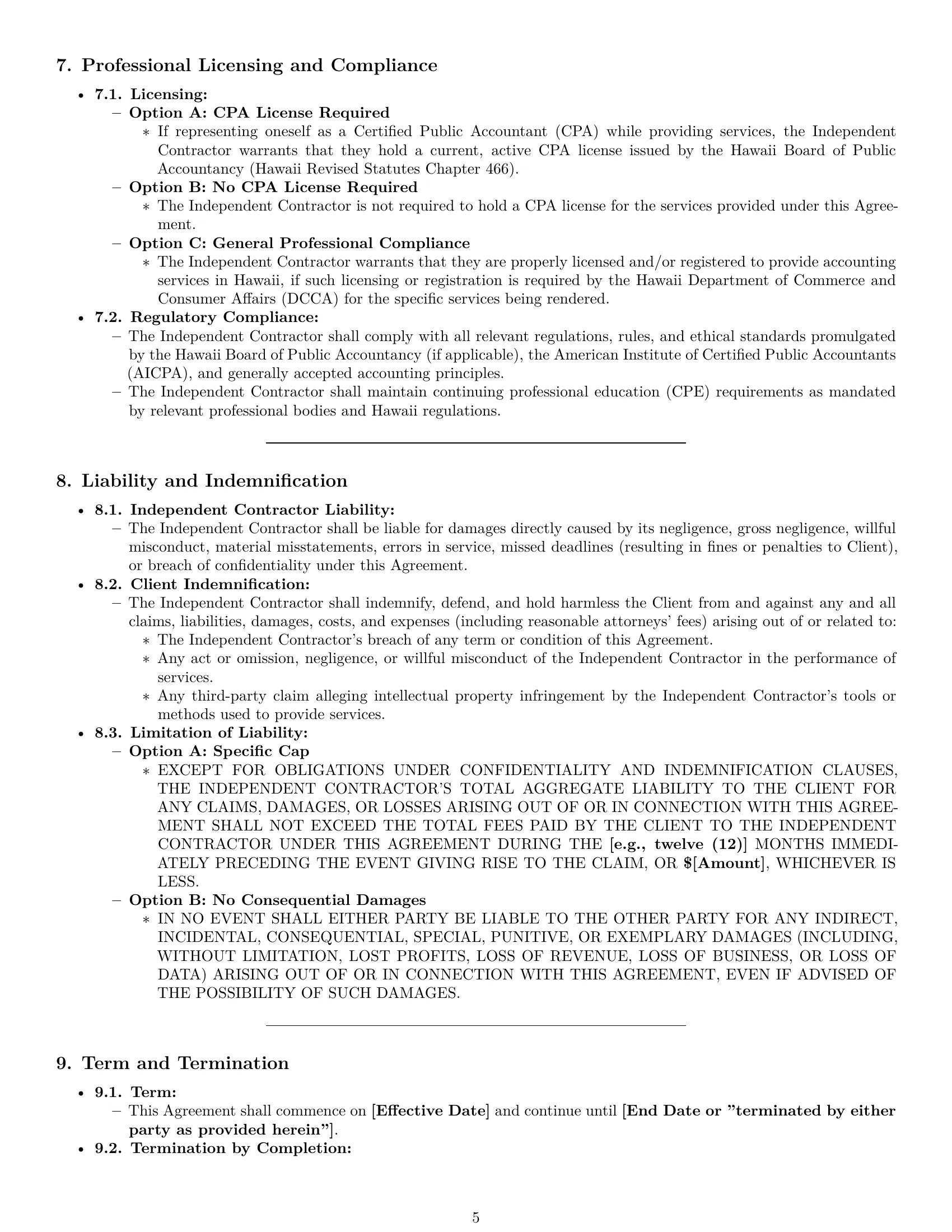 Preview page 5 of Pro Hawaii accounting independent contractor agreement template