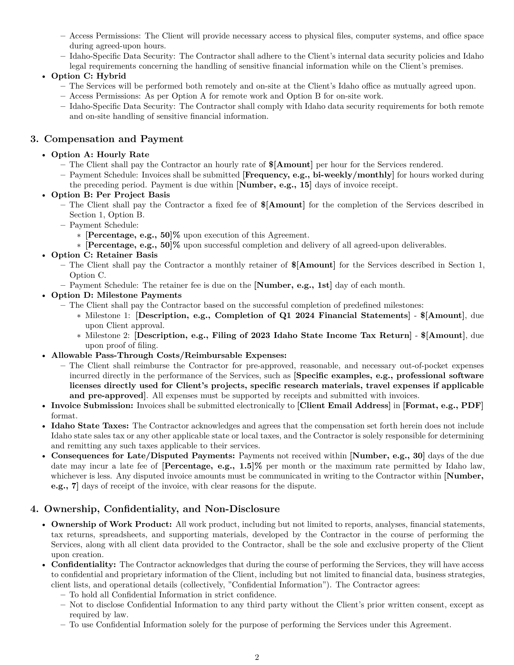 Preview page 2 of Pro Idaho accounting independent contractor agreement template