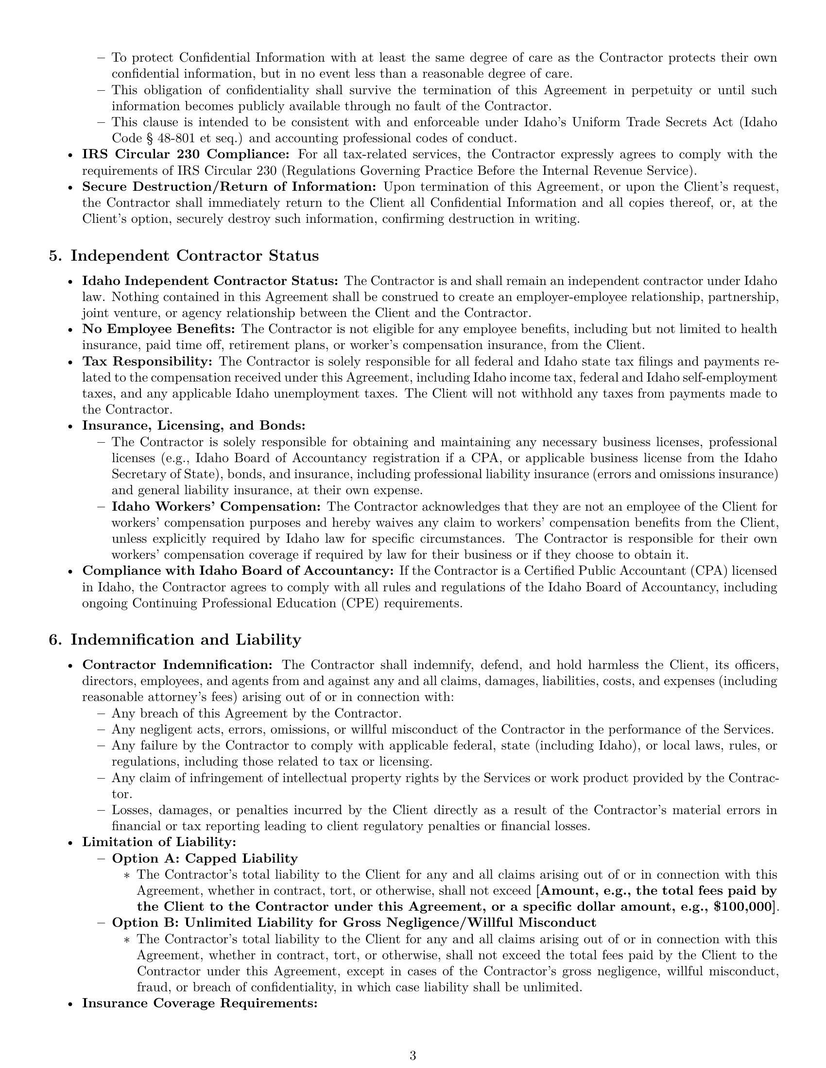 Preview page 3 of Pro Idaho accounting independent contractor agreement template