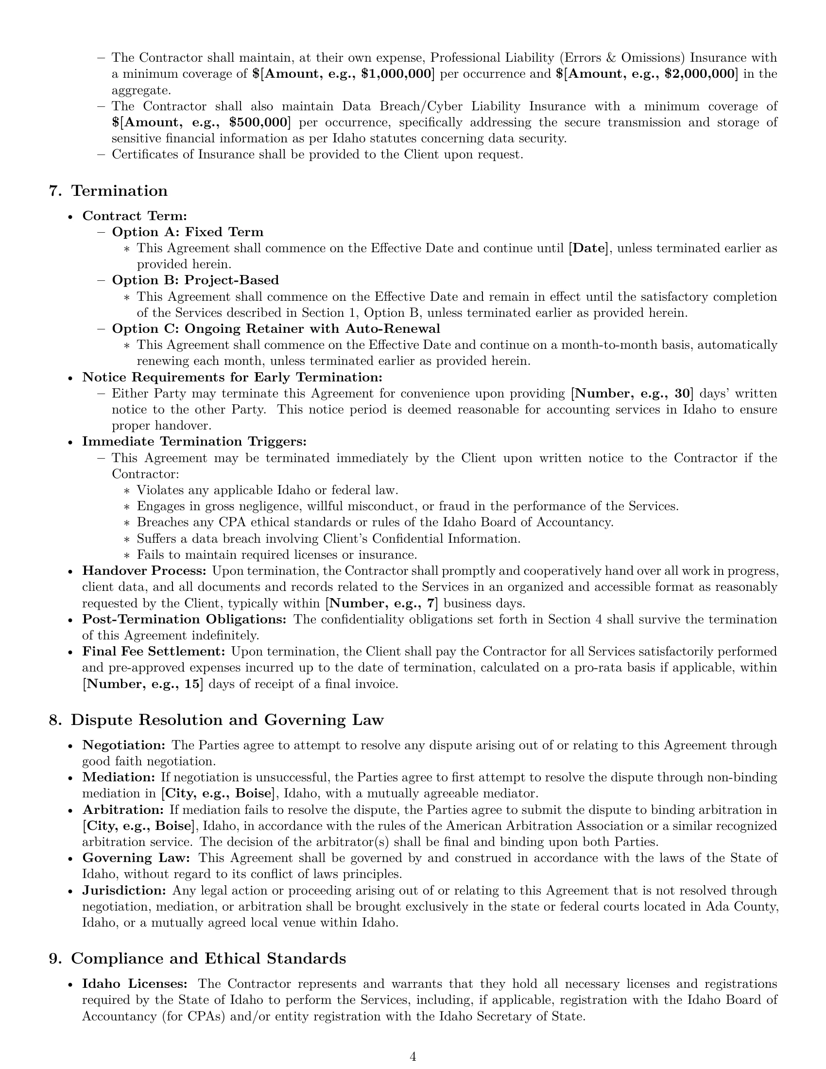 Preview page 4 of Pro Idaho accounting independent contractor agreement template