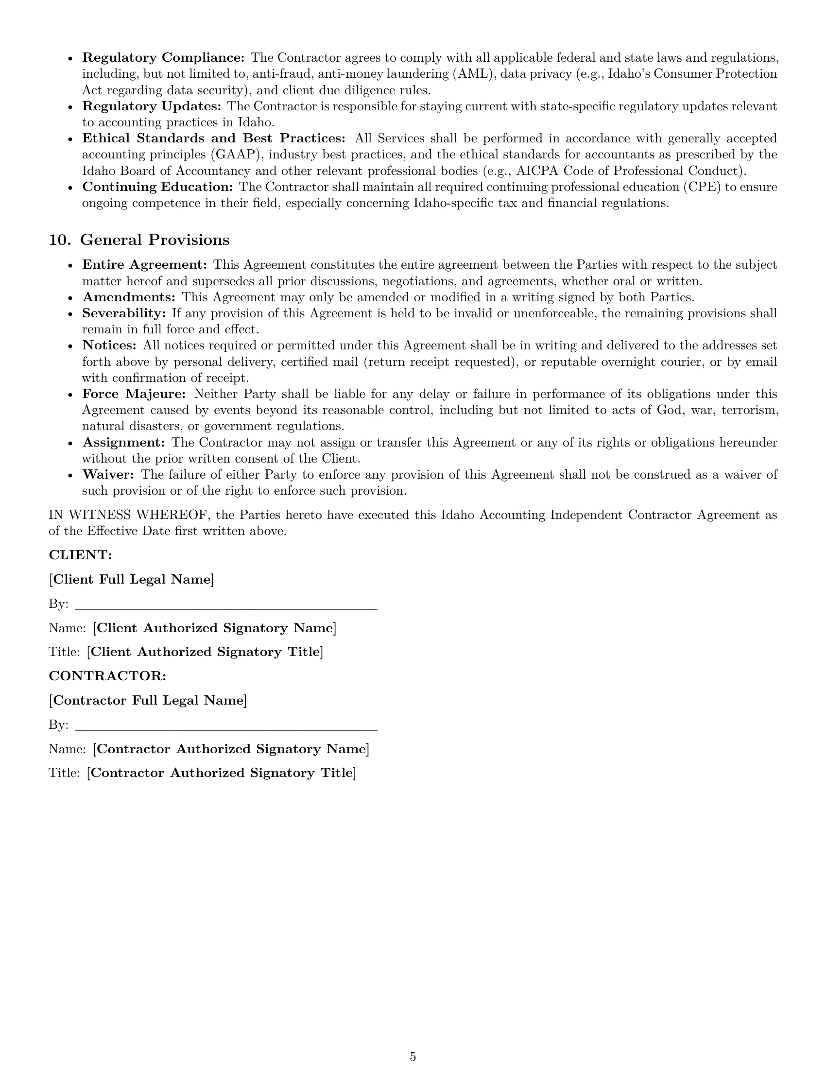 Preview page 5 of Pro Idaho accounting independent contractor agreement template