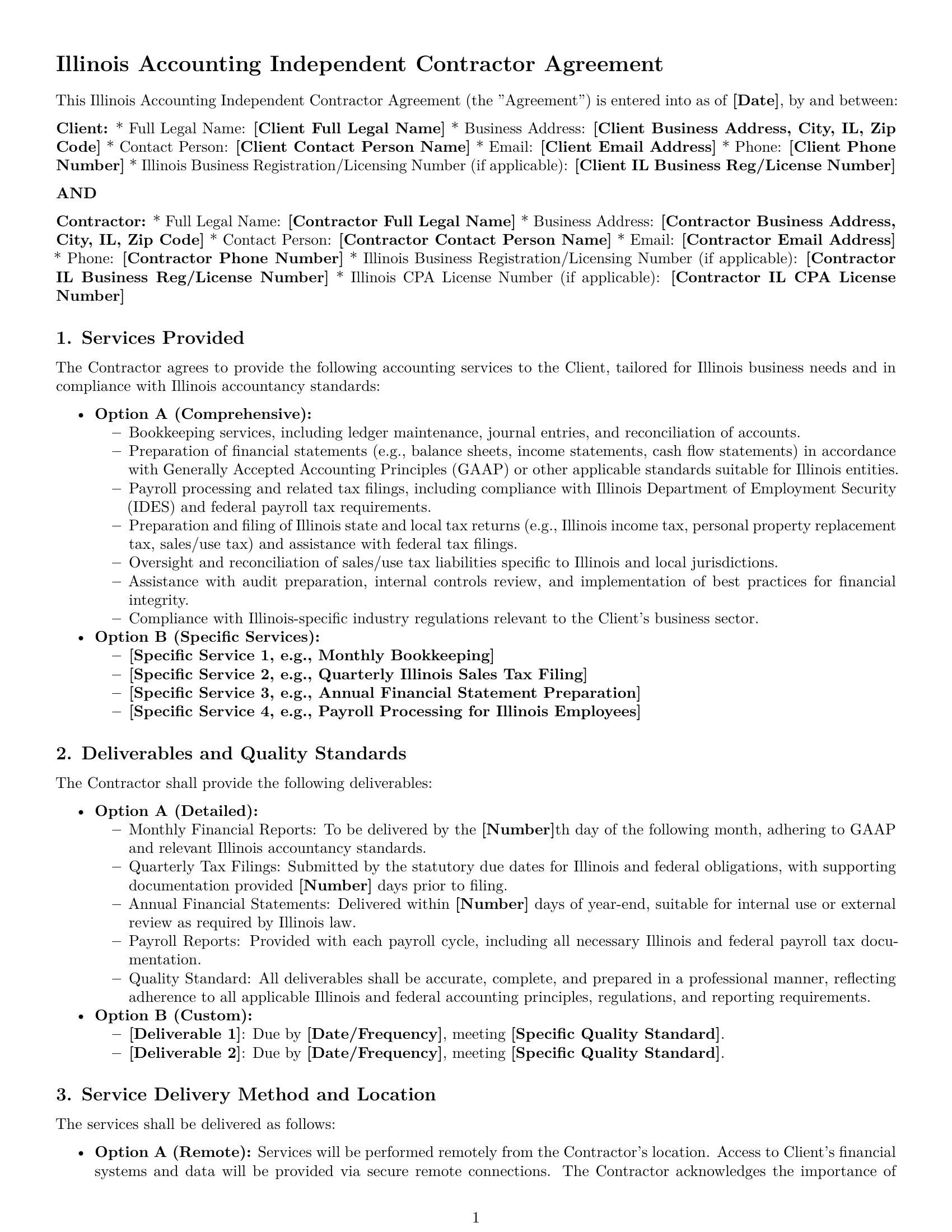 Preview page 1 of Pro Illinois accounting independent contractor agreement template