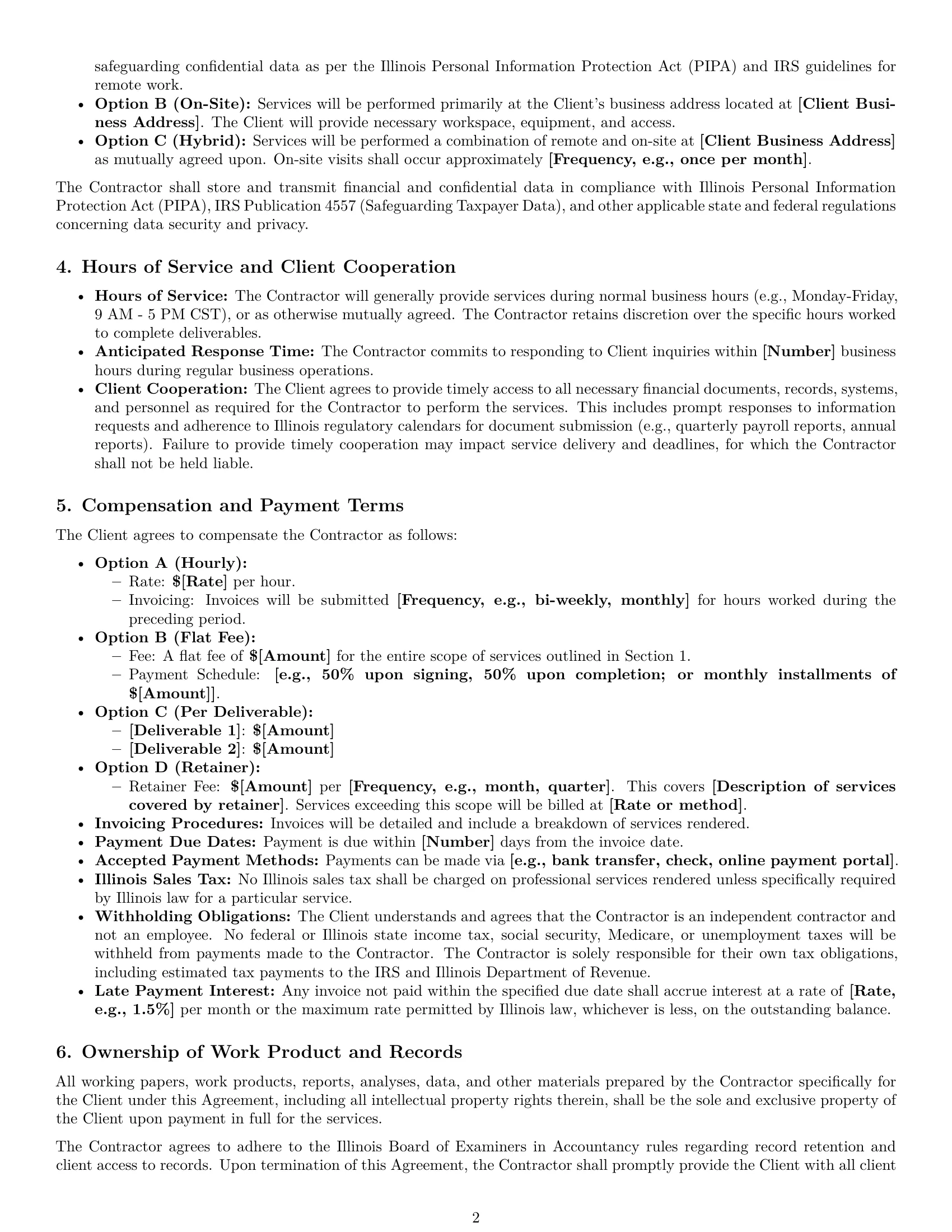 Preview page 2 of Pro Illinois accounting independent contractor agreement template