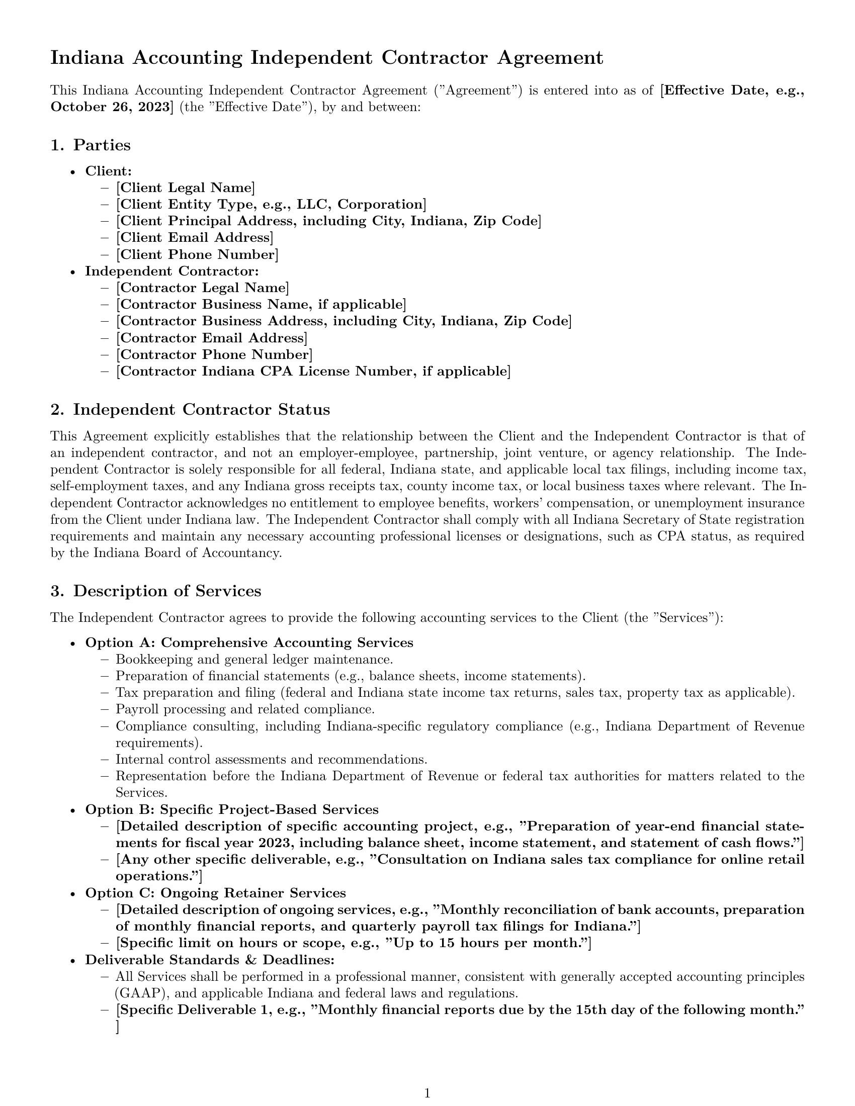 Preview page 1 of Pro Indiana accounting independent contractor agreement template