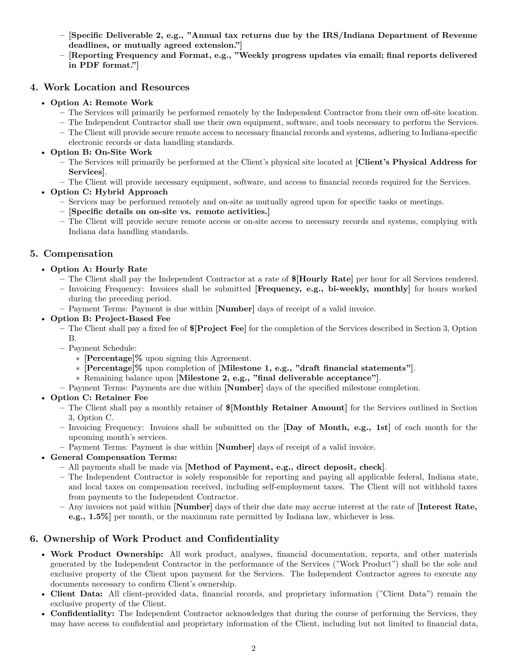 Preview page 2 of Pro Indiana accounting independent contractor agreement template