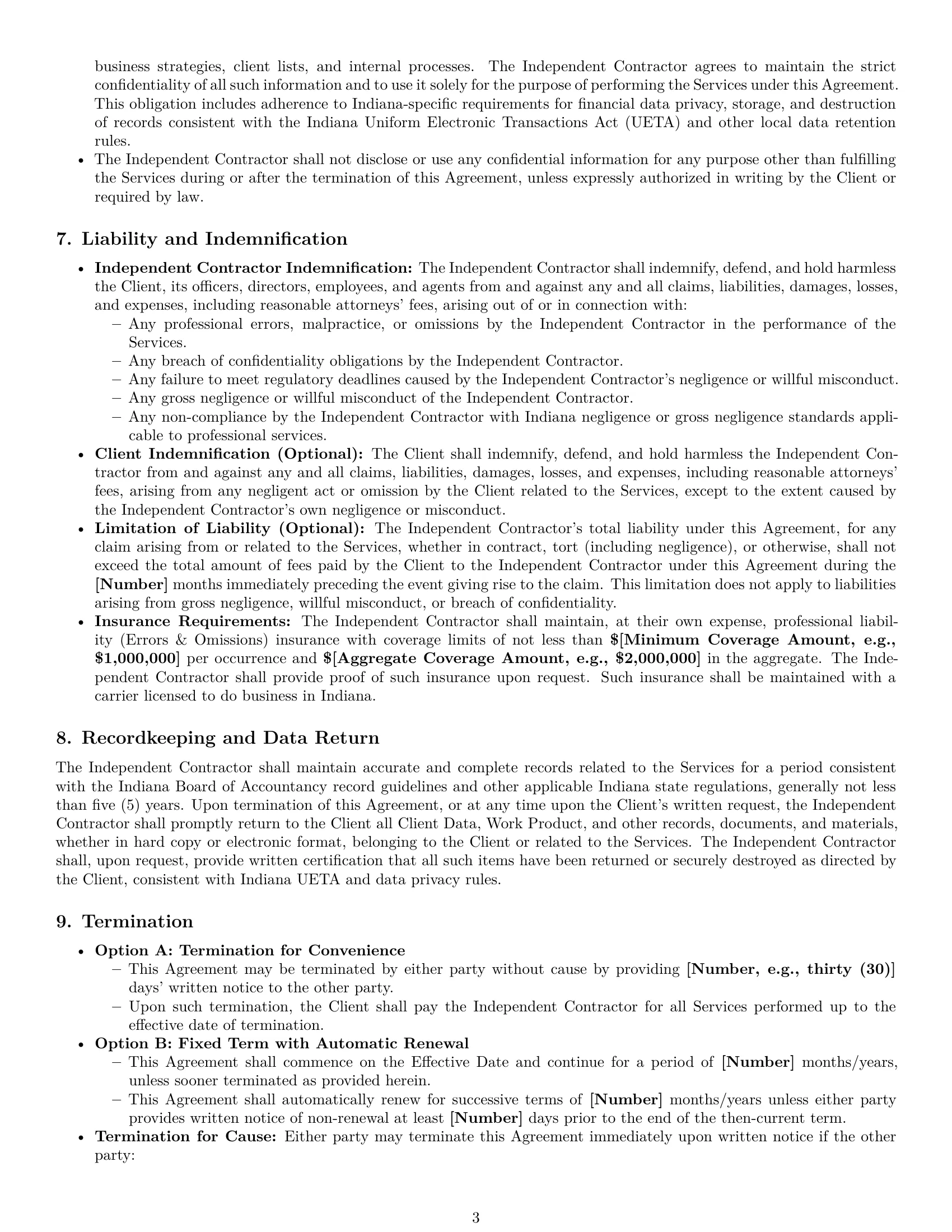 Preview page 3 of Pro Indiana accounting independent contractor agreement template