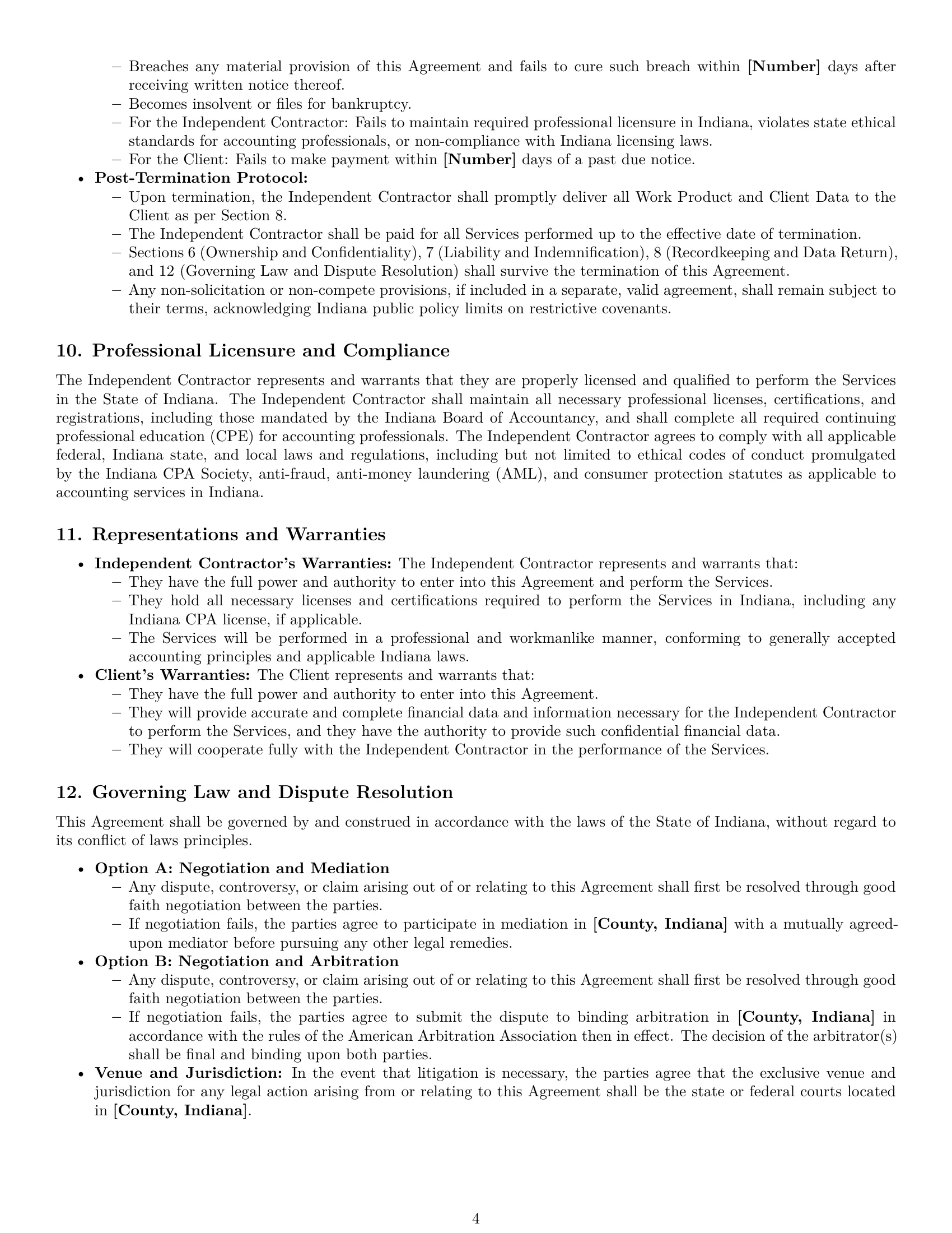 Preview page 4 of Pro Indiana accounting independent contractor agreement template