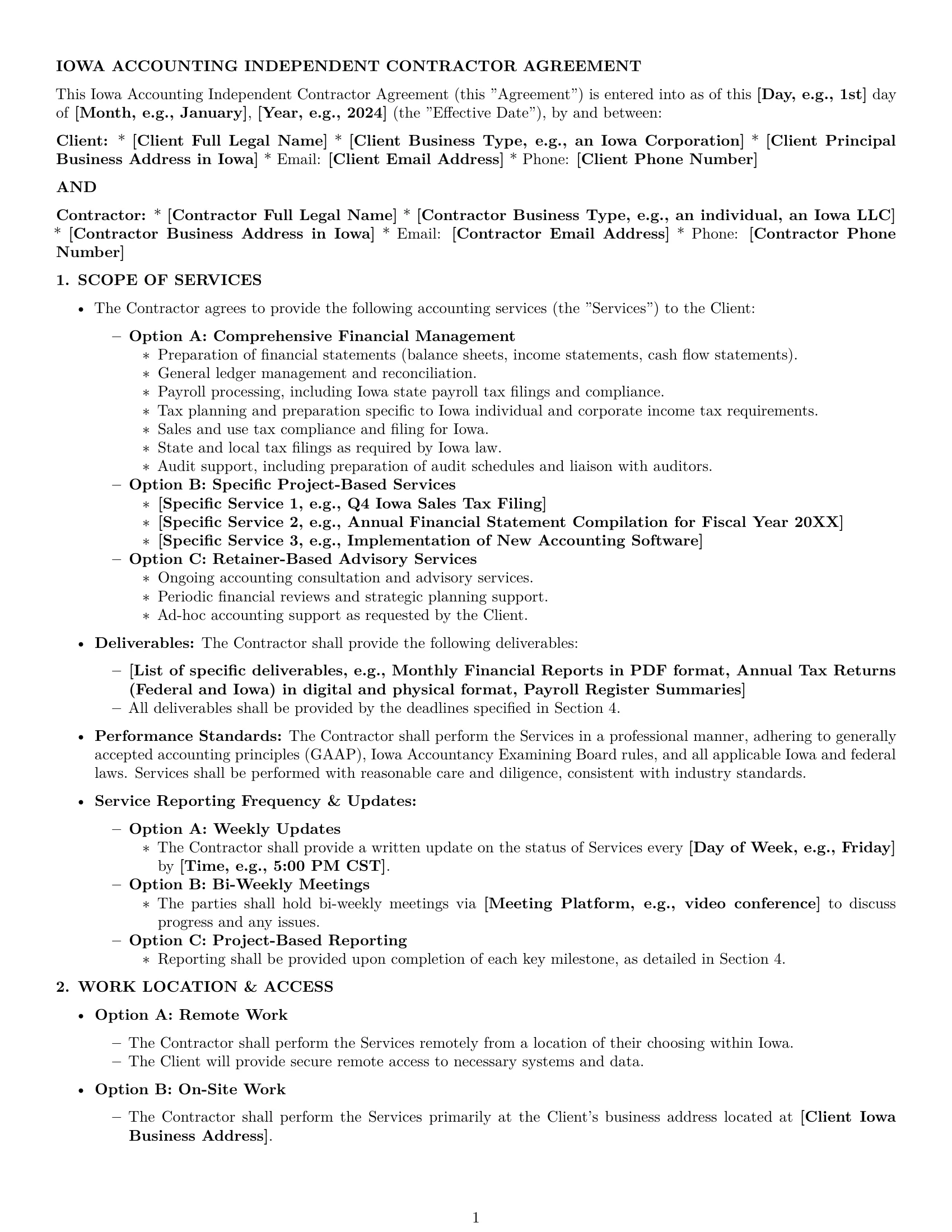 Preview page 1 of Pro Iowa accounting independent contractor agreement template