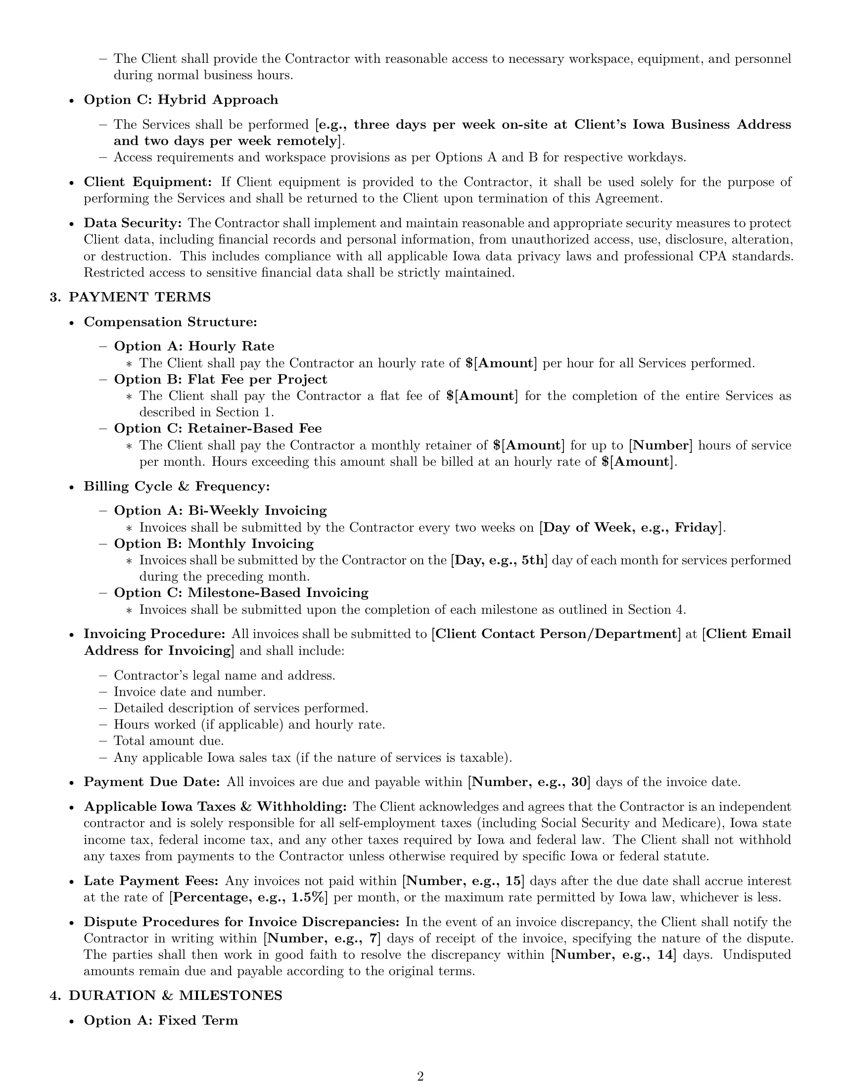 Preview page 2 of Pro Iowa accounting independent contractor agreement template