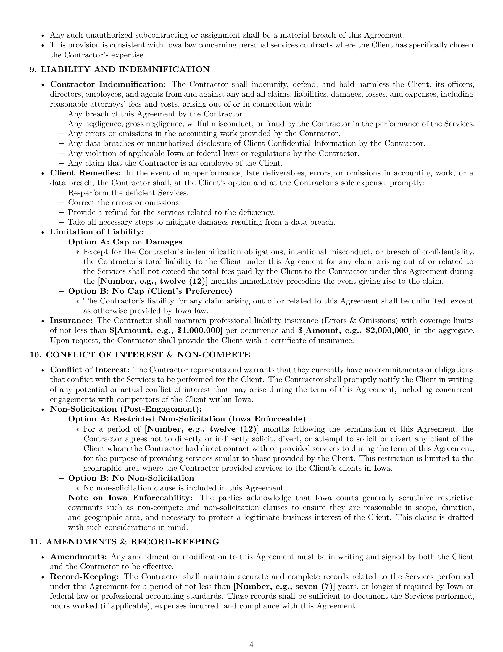 Preview page 4 of Pro Iowa accounting independent contractor agreement template