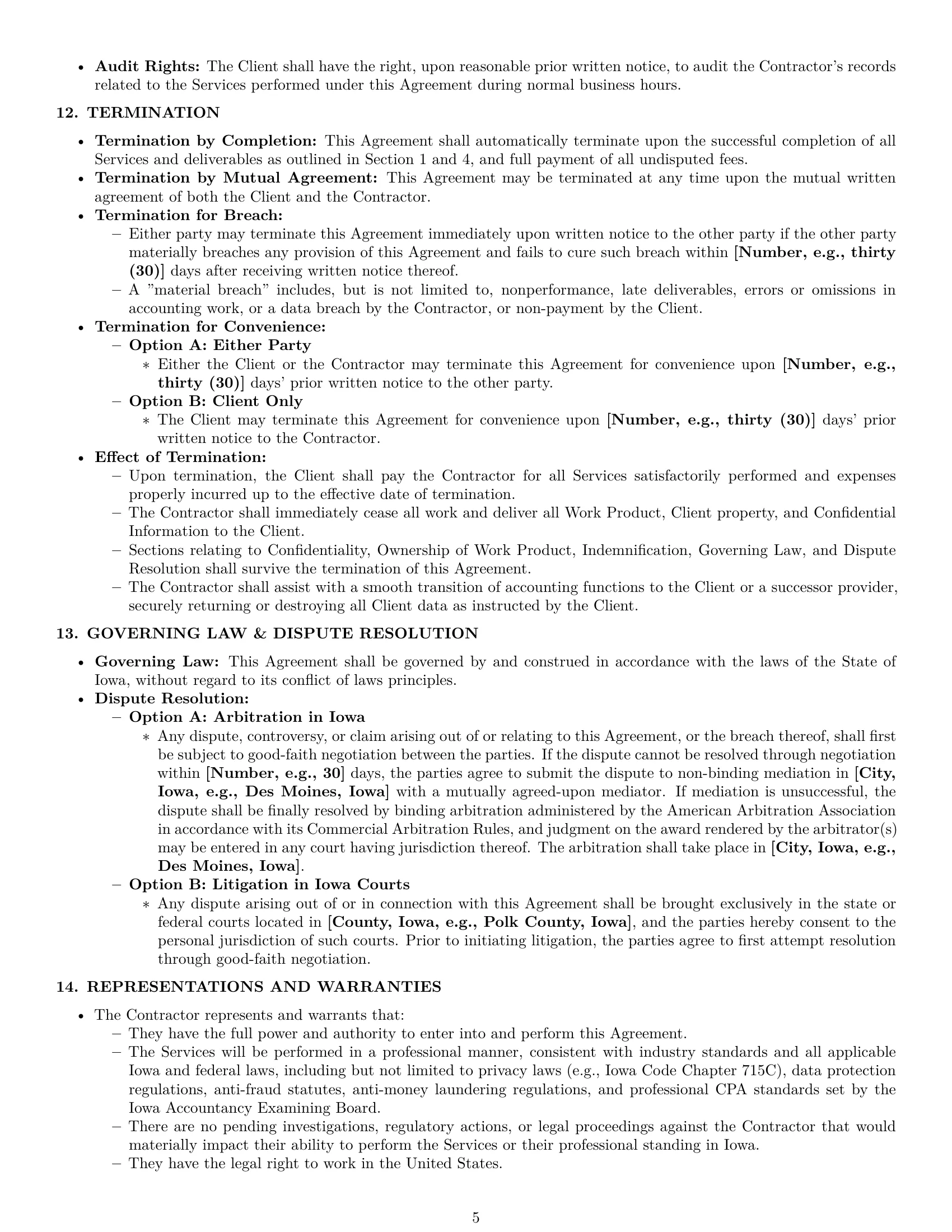 Preview page 5 of Pro Iowa accounting independent contractor agreement template