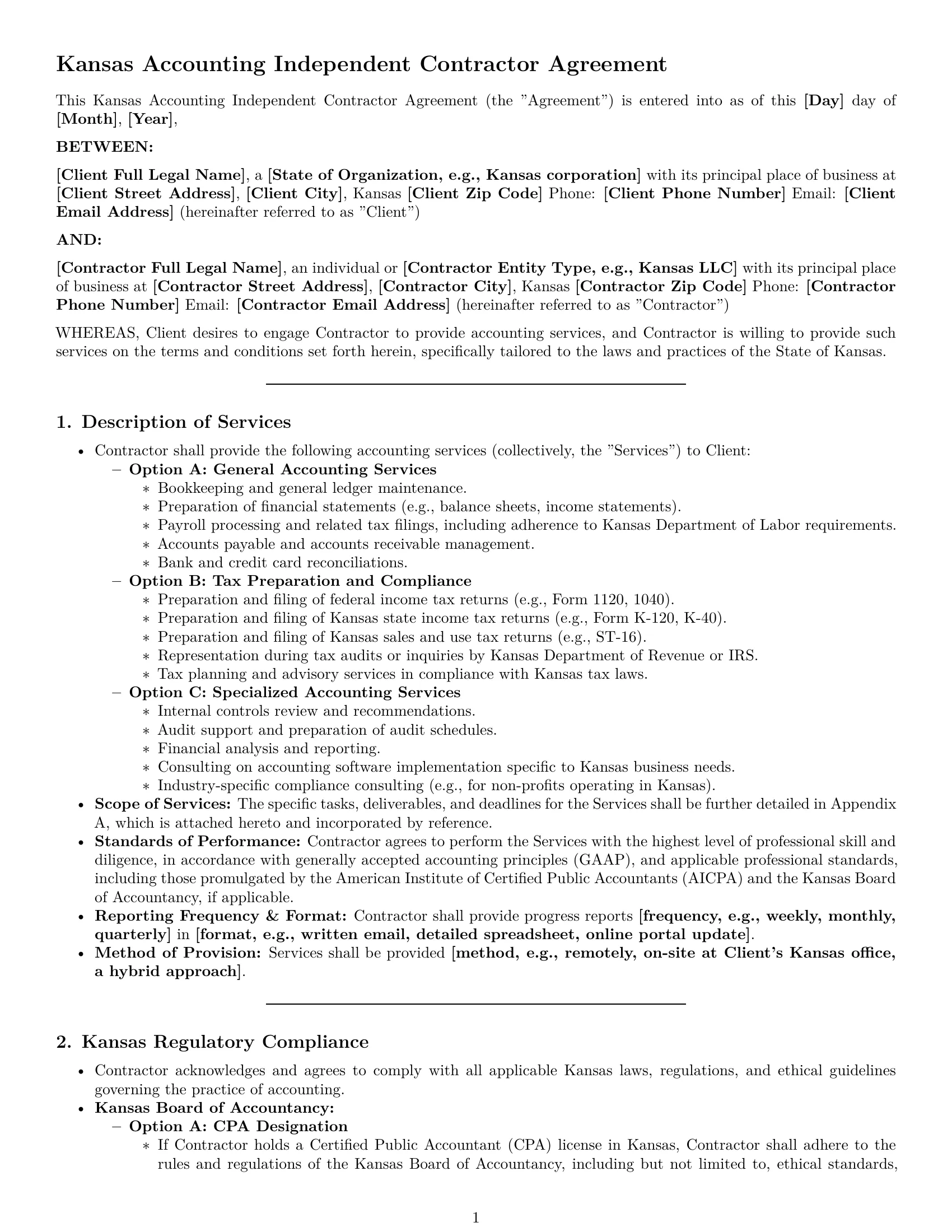 Preview page 1 of Pro Kansas accounting independent contractor agreement template