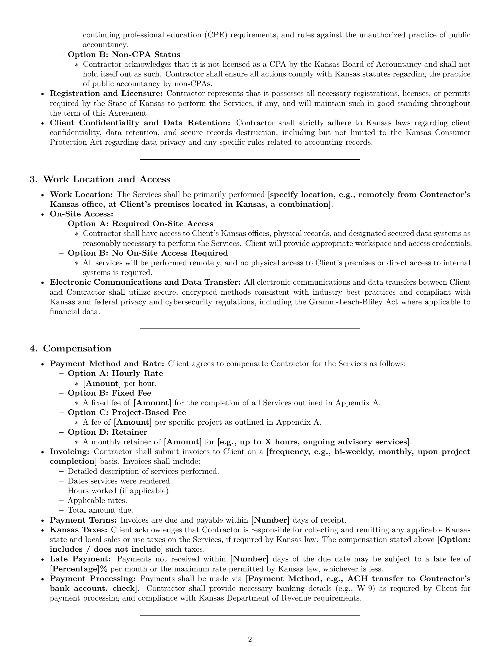 Preview page 2 of Pro Kansas accounting independent contractor agreement template