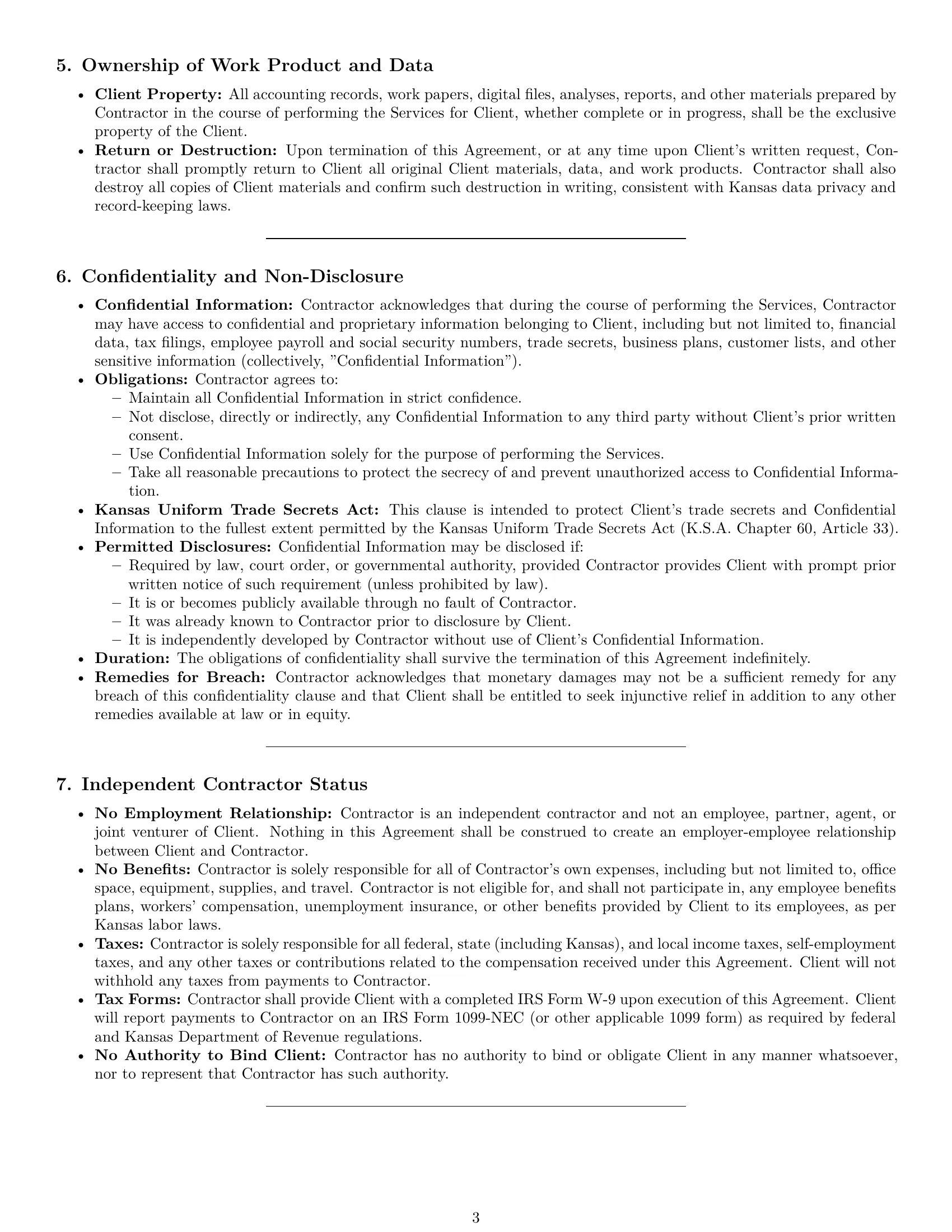 Preview page 3 of Pro Kansas accounting independent contractor agreement template