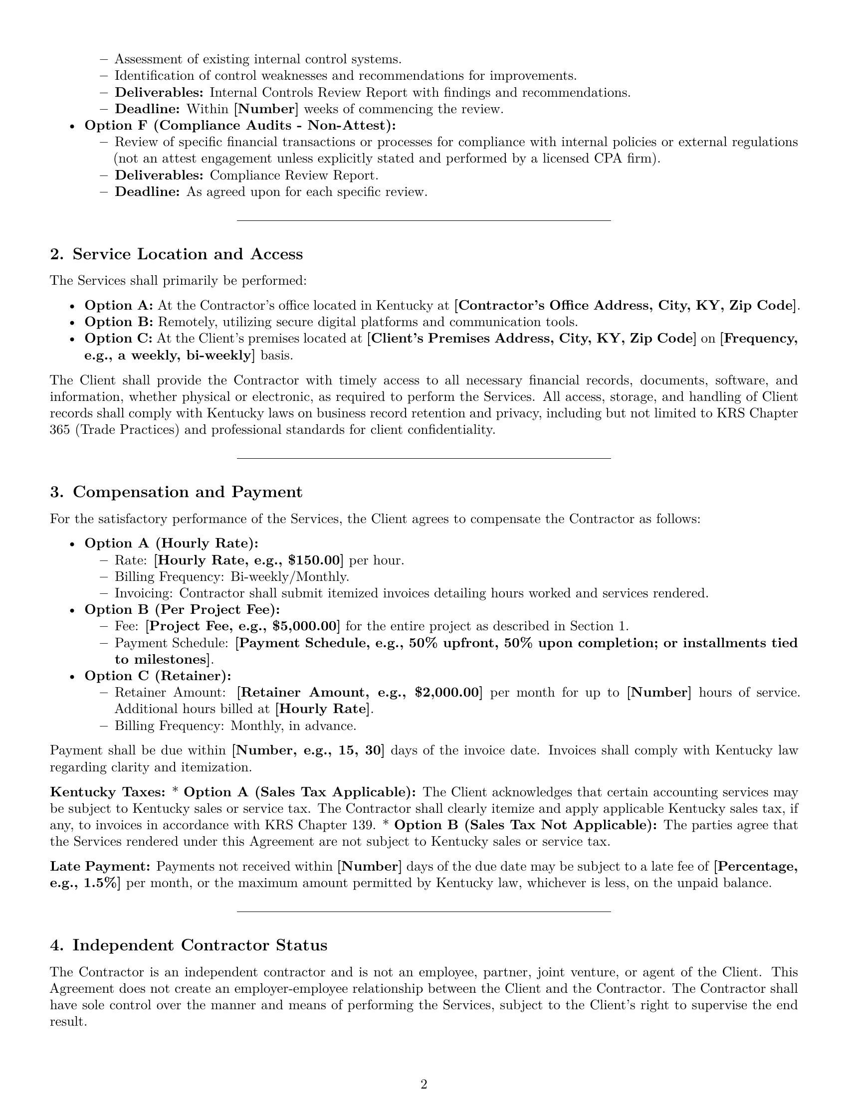 Preview page 2 of Pro Kentucky accounting independent contractor agreement template