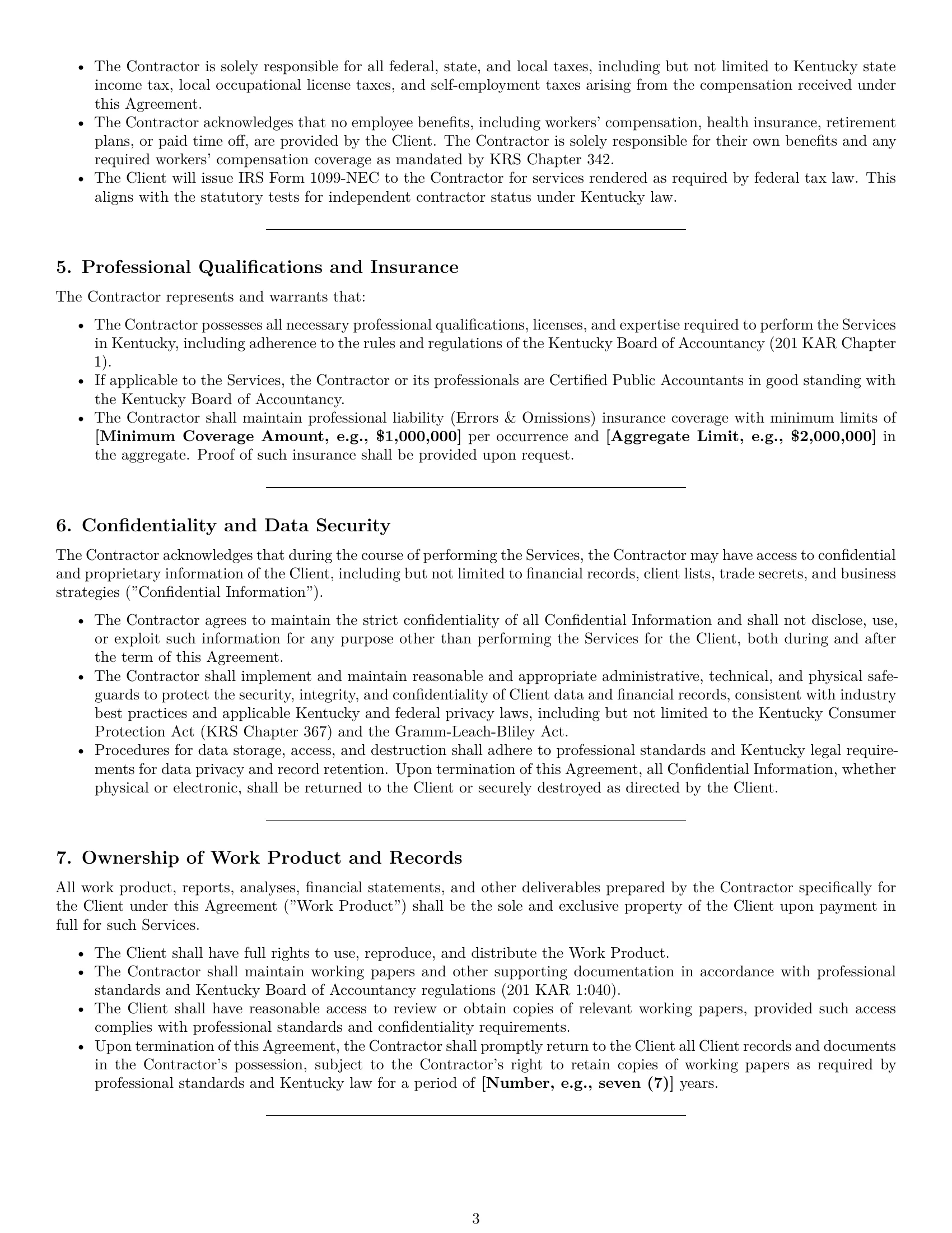 Preview page 3 of Pro Kentucky accounting independent contractor agreement template