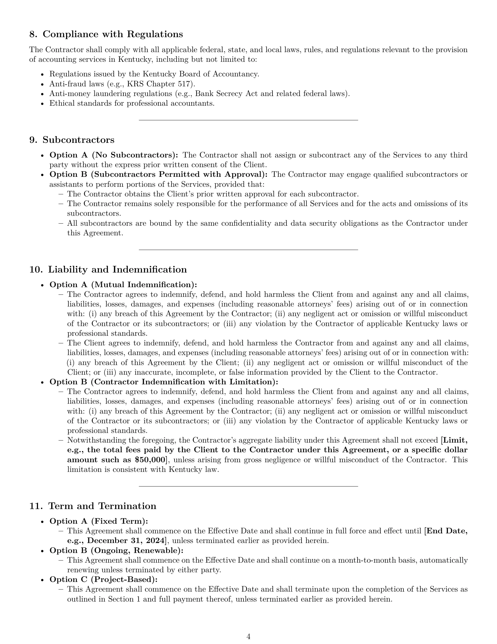 Preview page 4 of Pro Kentucky accounting independent contractor agreement template