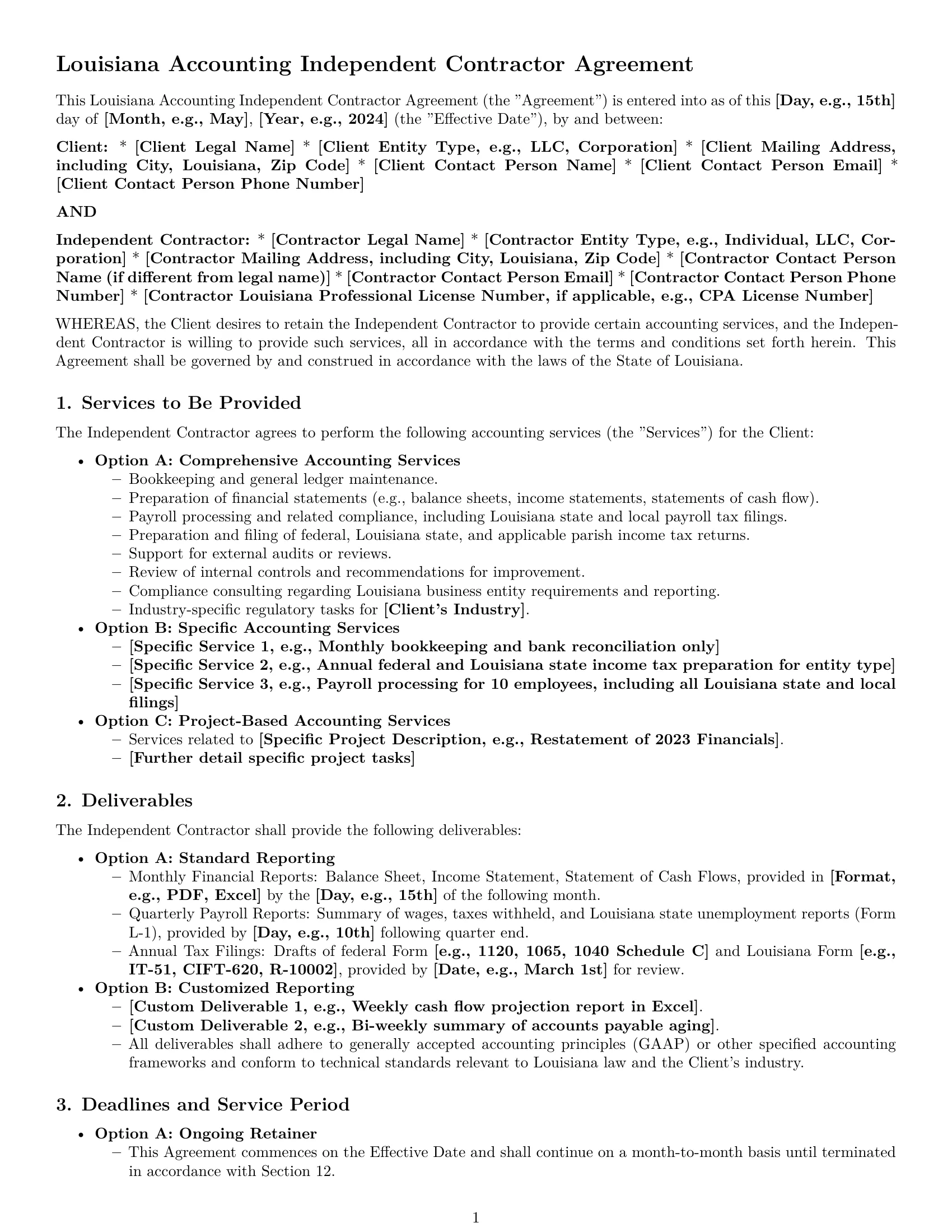 Preview page 1 of Pro Louisiana accounting independent contractor agreement template