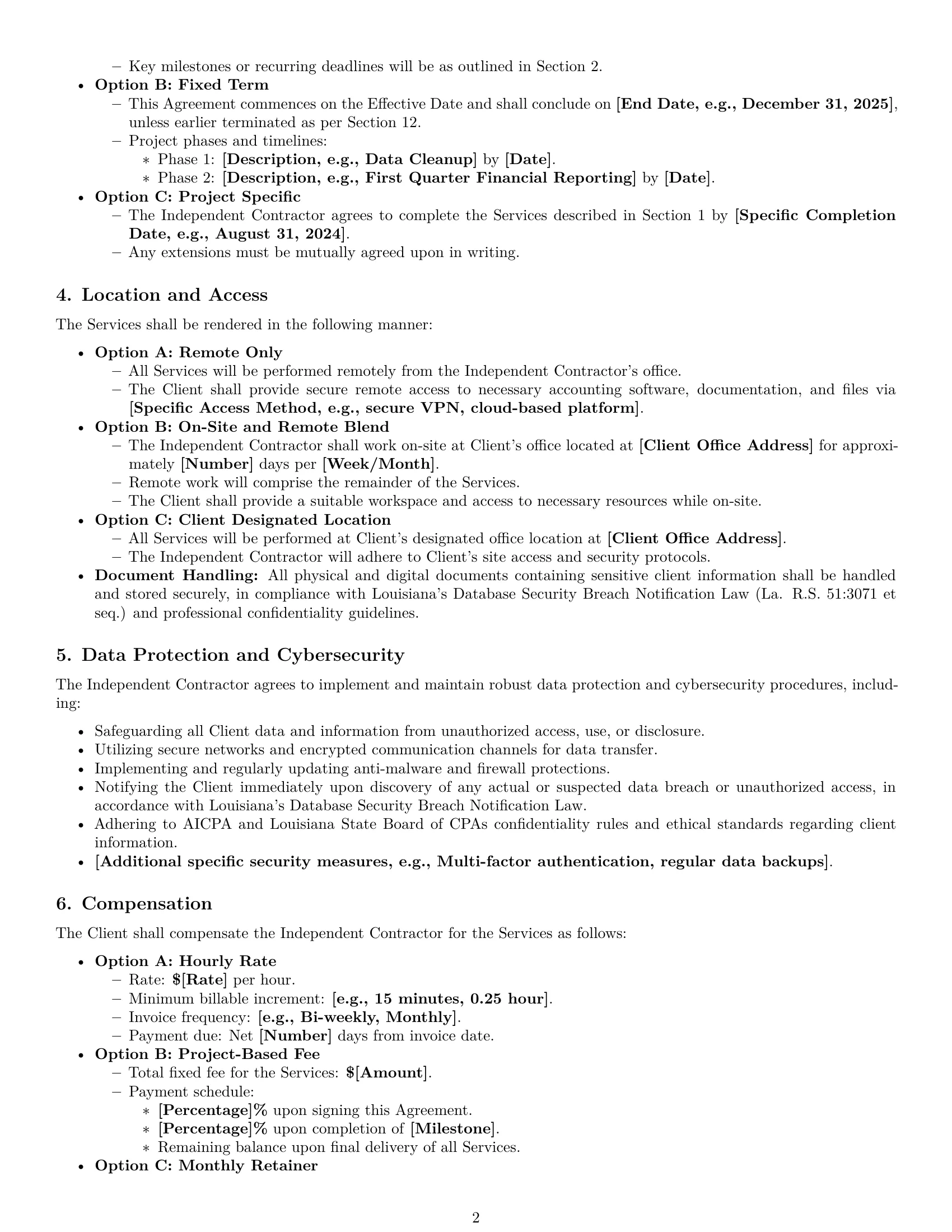 Preview page 2 of Pro Louisiana accounting independent contractor agreement template
