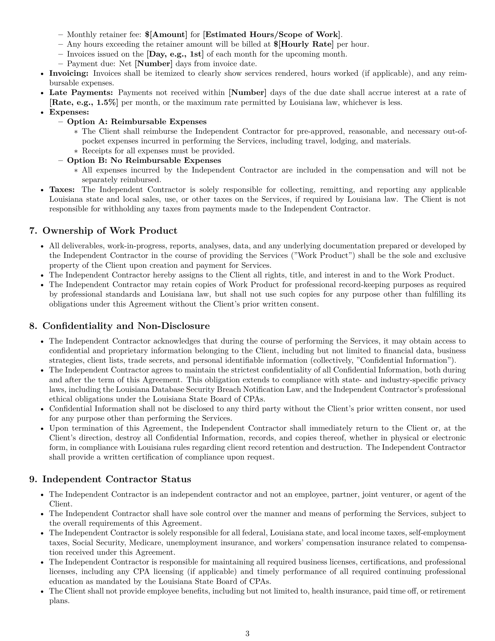 Preview page 3 of Pro Louisiana accounting independent contractor agreement template