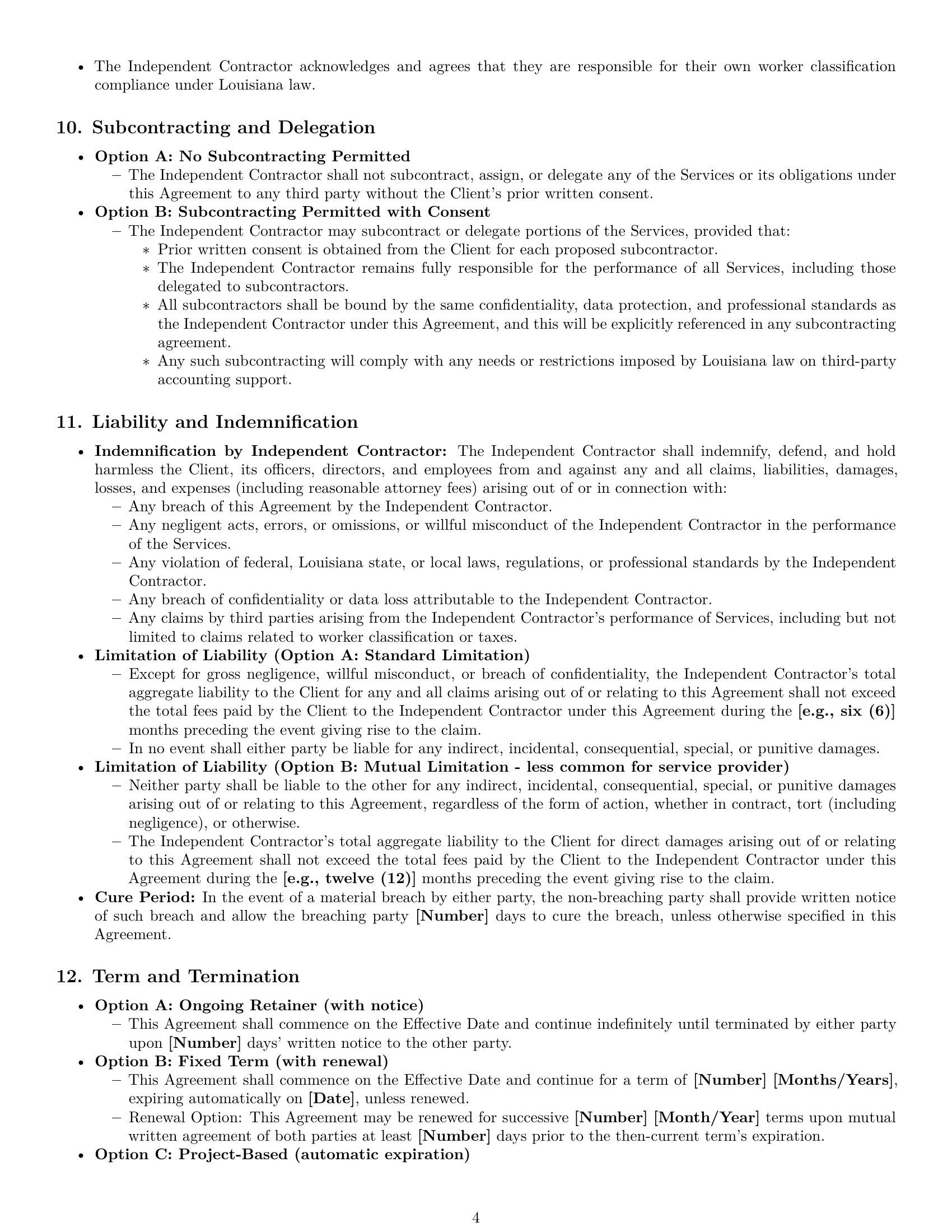 Preview page 4 of Pro Louisiana accounting independent contractor agreement template