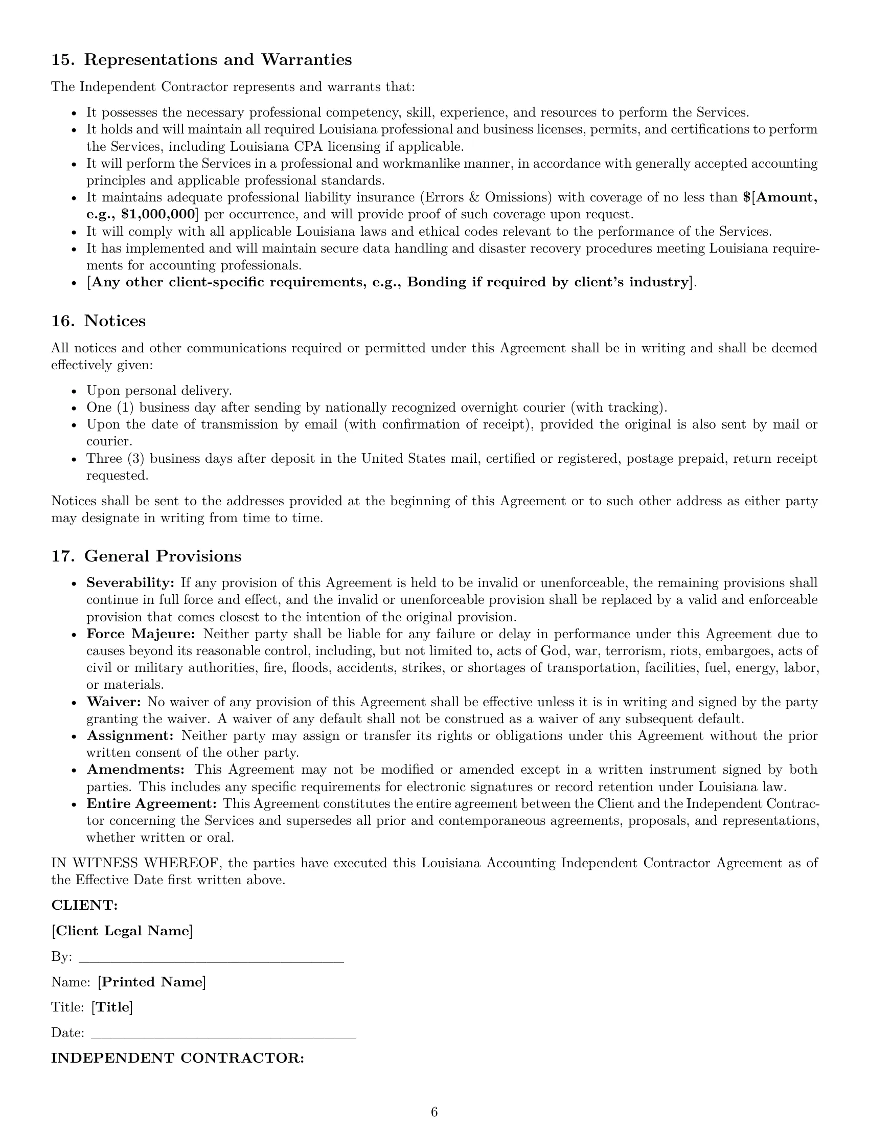 Preview page 6 of Pro Louisiana accounting independent contractor agreement template