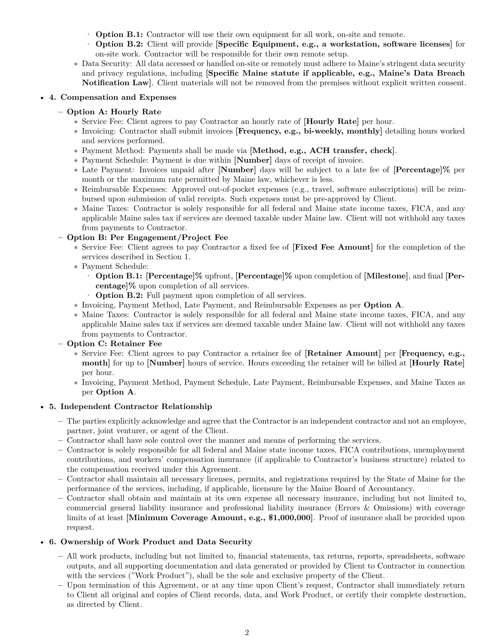 Preview page 2 of Pro Maine accounting independent contractor agreement template
