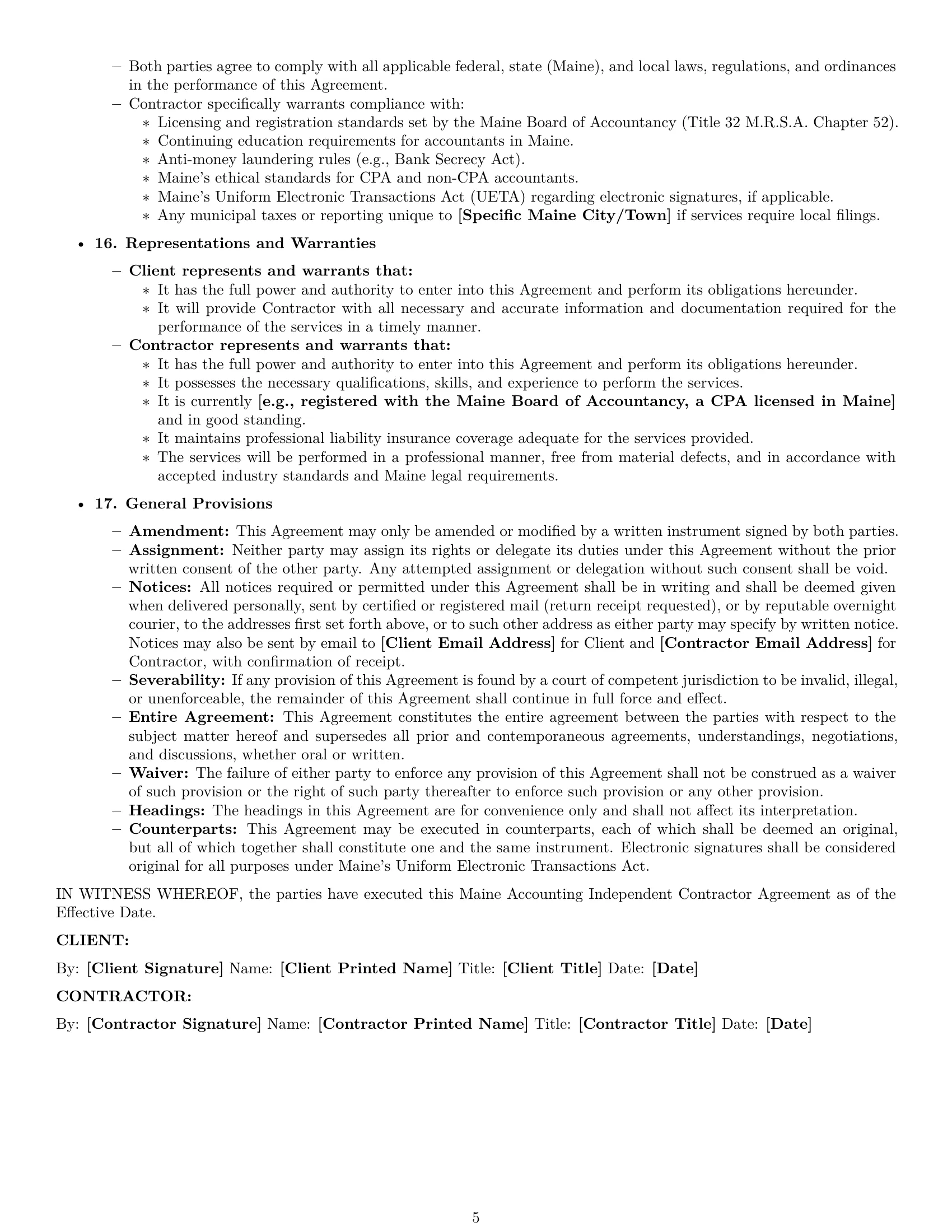 Preview page 5 of Pro Maine accounting independent contractor agreement template
