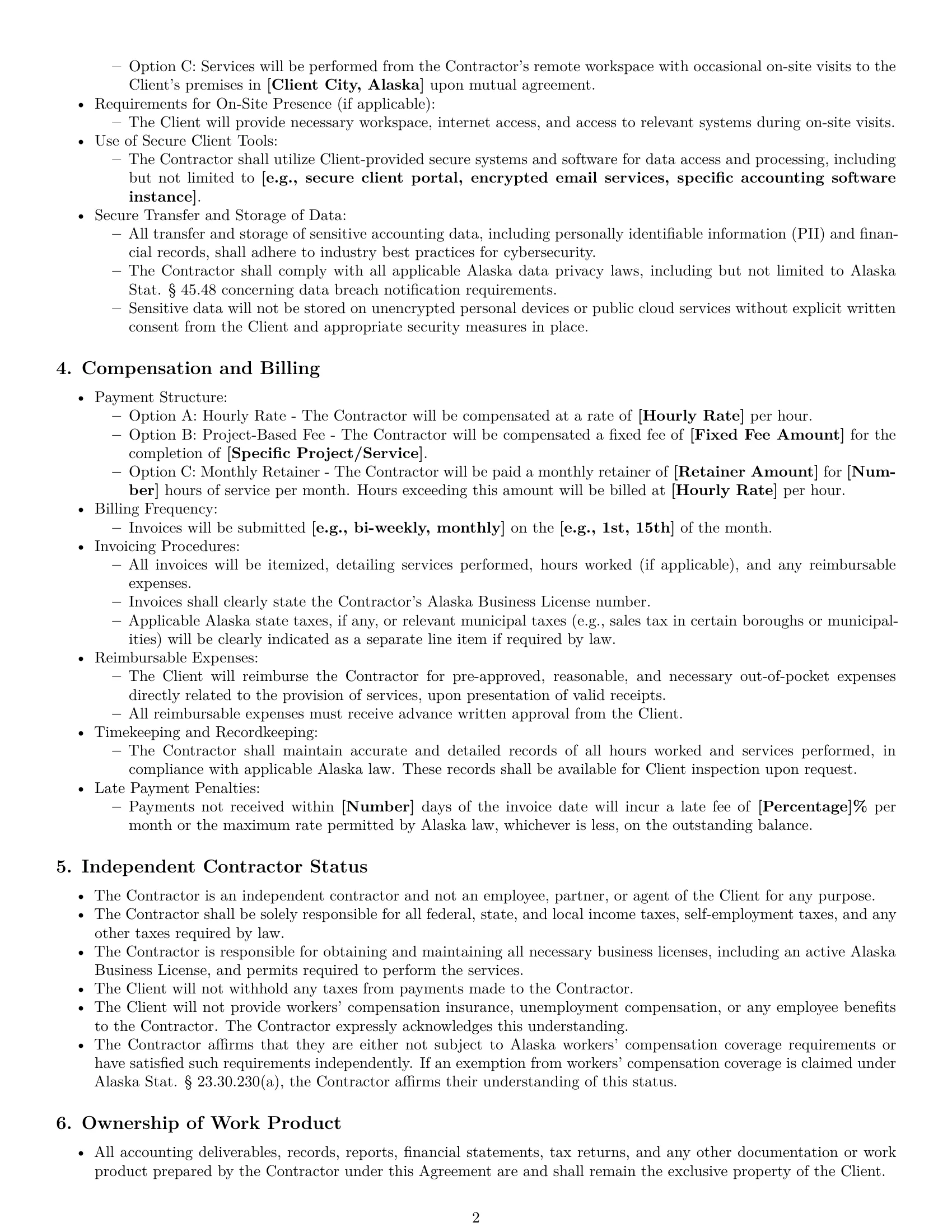 Preview page 2 of Pro Alaska accounting independent contractor agreement template