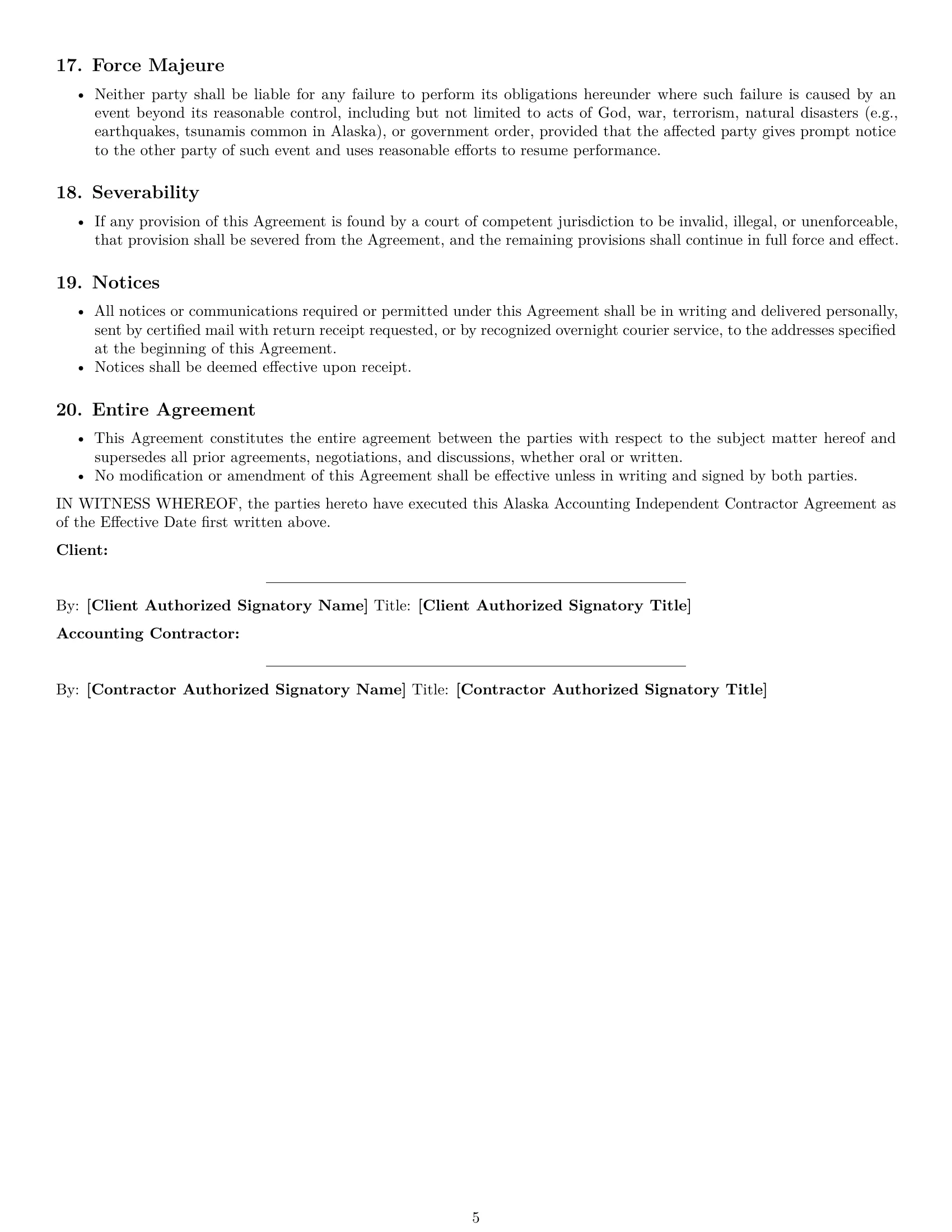 Preview page 5 of Pro Alaska accounting independent contractor agreement template