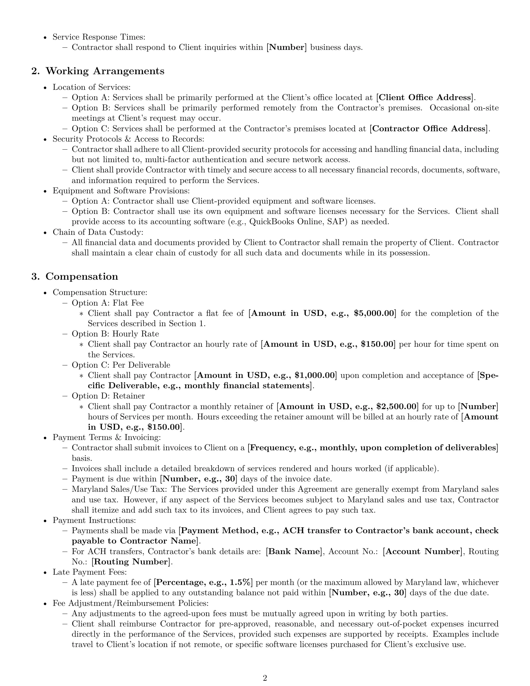 Preview page 2 of Pro Maryland accounting independent contractor agreement template