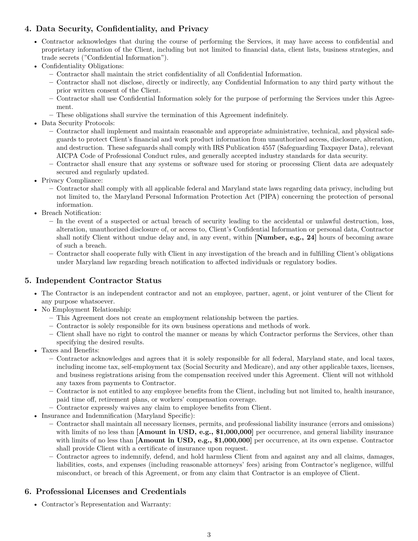 Preview page 3 of Pro Maryland accounting independent contractor agreement template