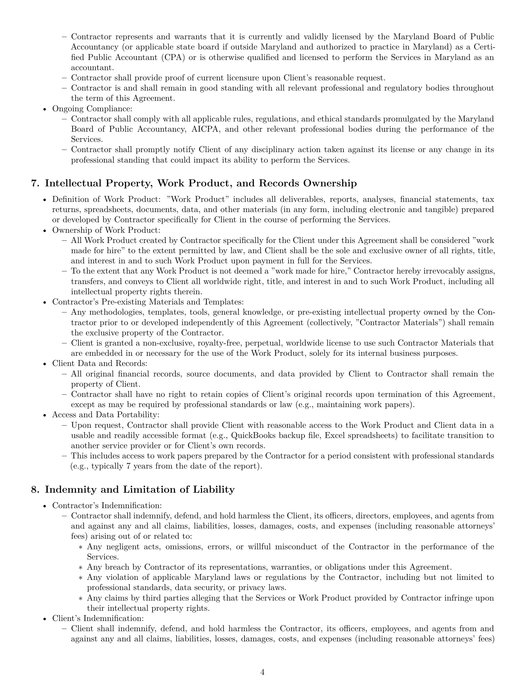 Preview page 4 of Pro Maryland accounting independent contractor agreement template