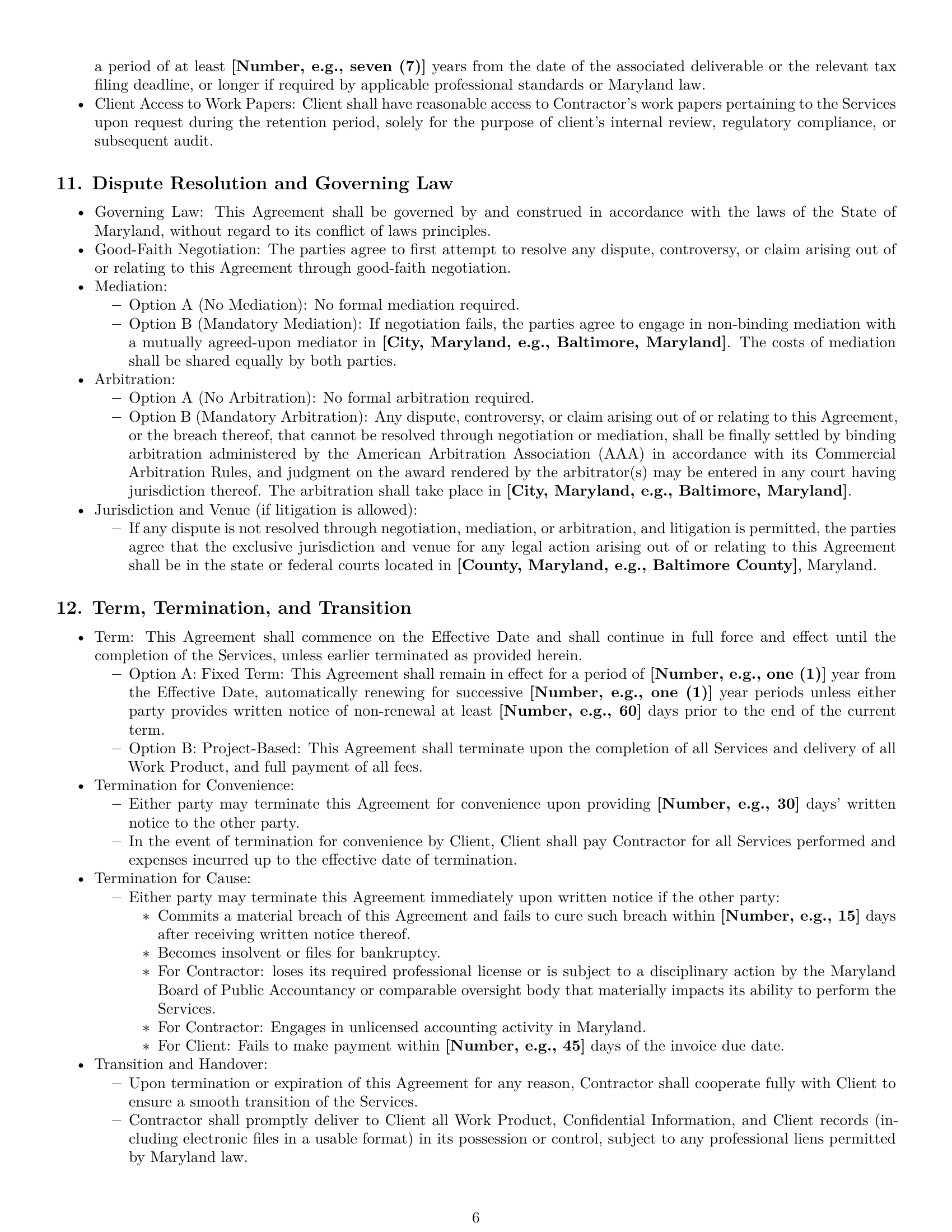 Preview page 6 of Pro Maryland accounting independent contractor agreement template