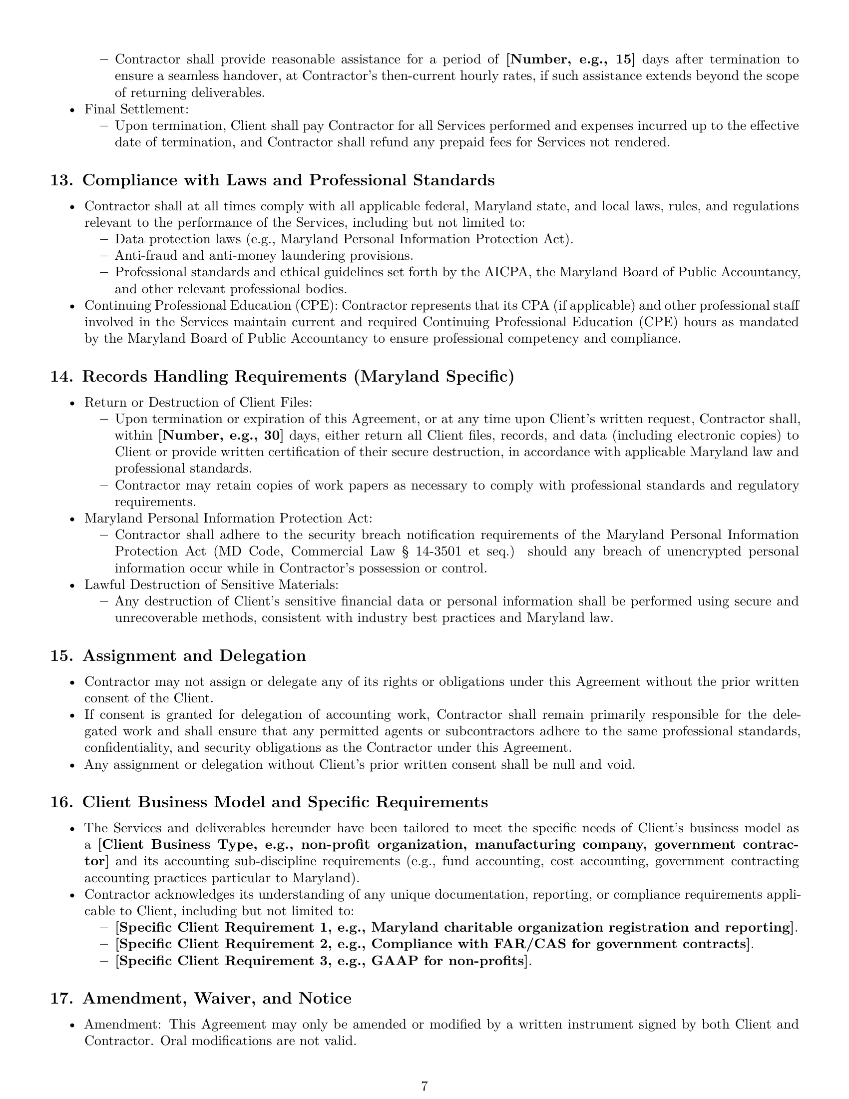 Preview page 7 of Pro Maryland accounting independent contractor agreement template