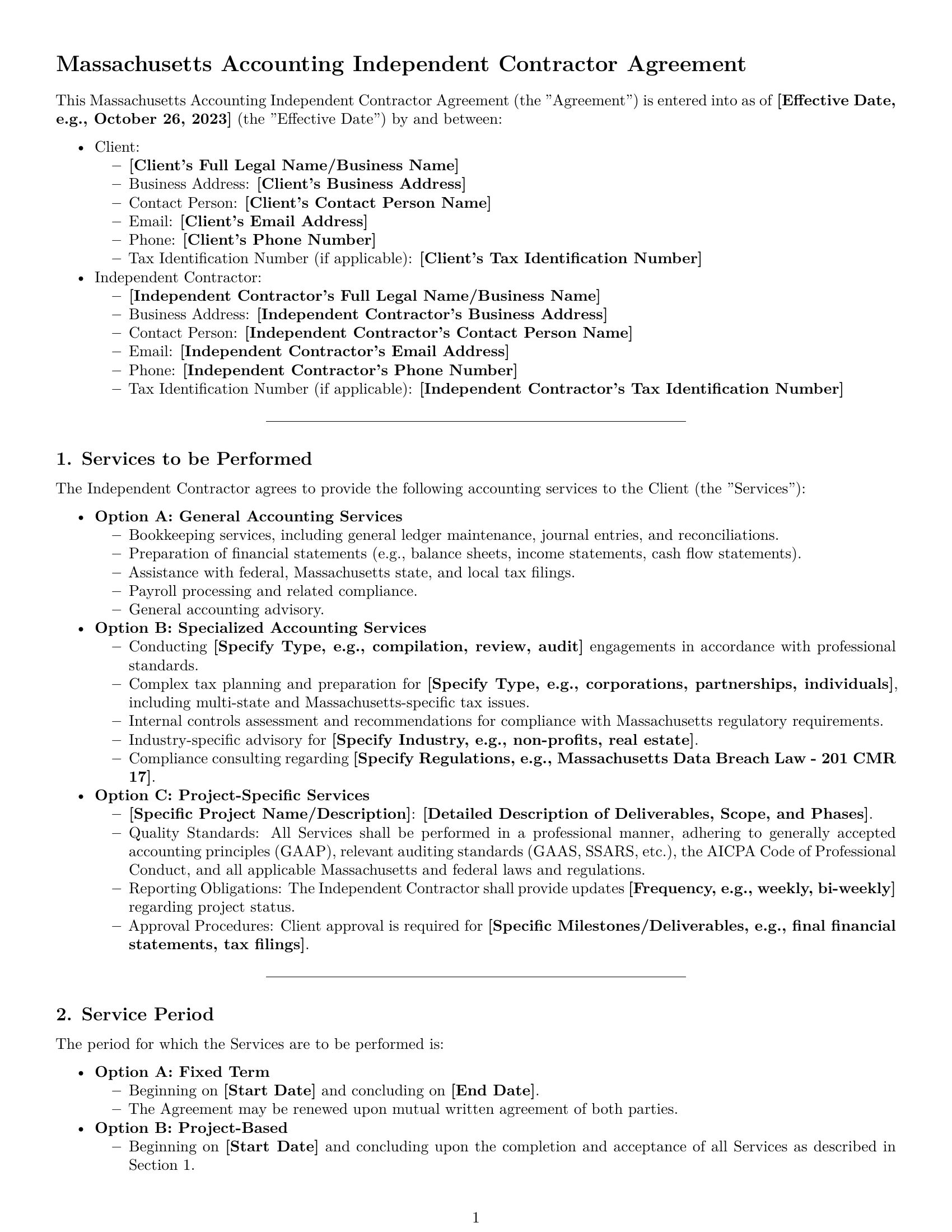 Preview page 1 of Pro Massachusetts accounting independent contractor agreement template