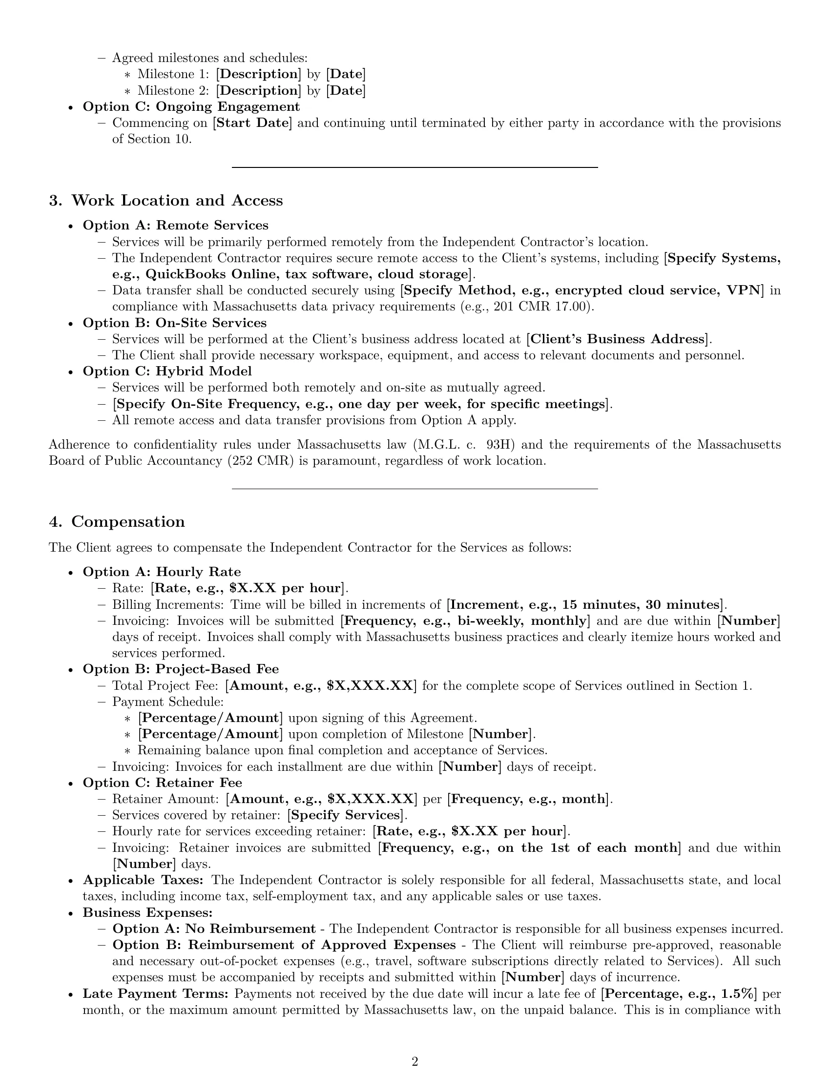 Preview page 2 of Pro Massachusetts accounting independent contractor agreement template