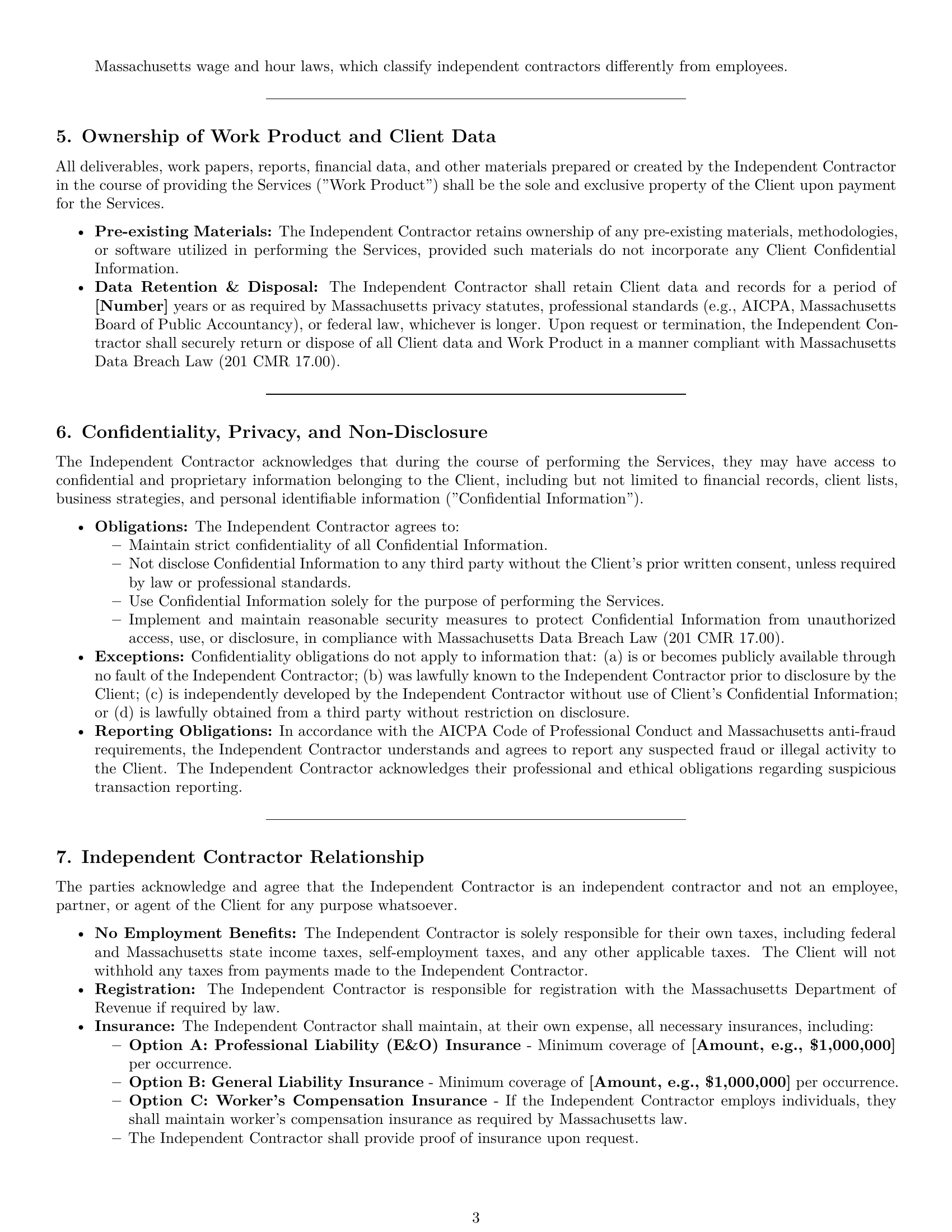 Preview page 3 of Pro Massachusetts accounting independent contractor agreement template