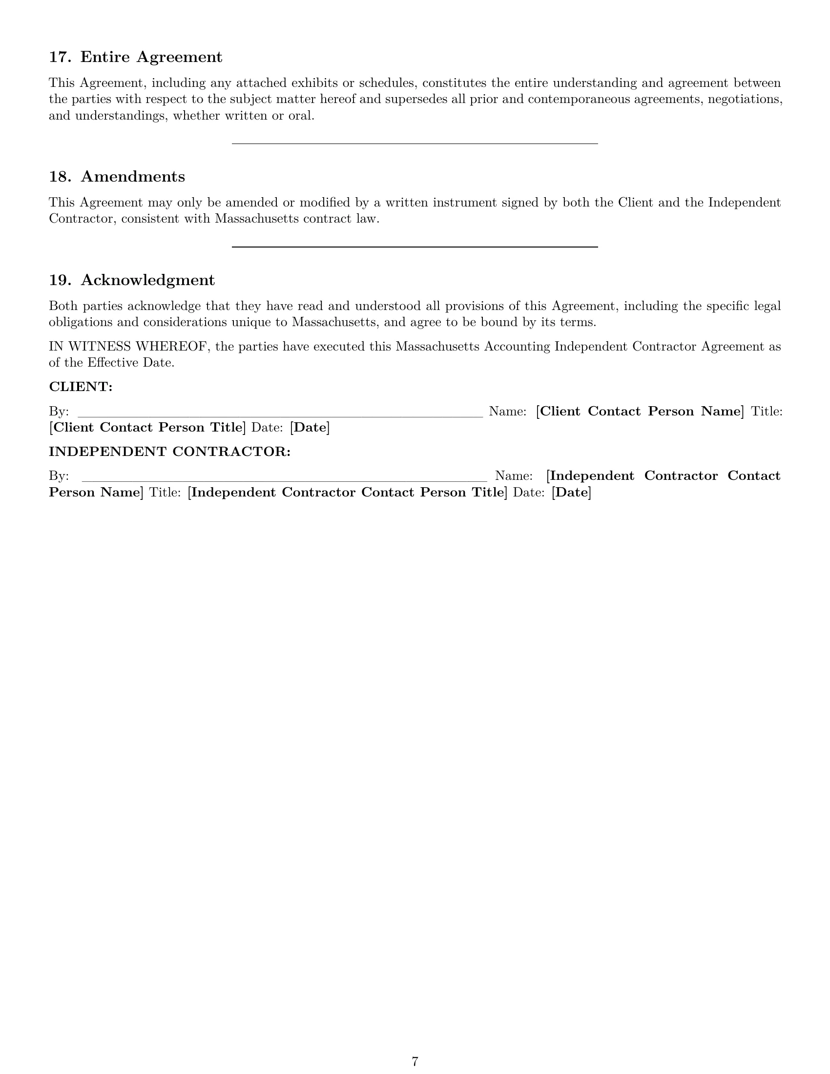 Preview page 7 of Pro Massachusetts accounting independent contractor agreement template