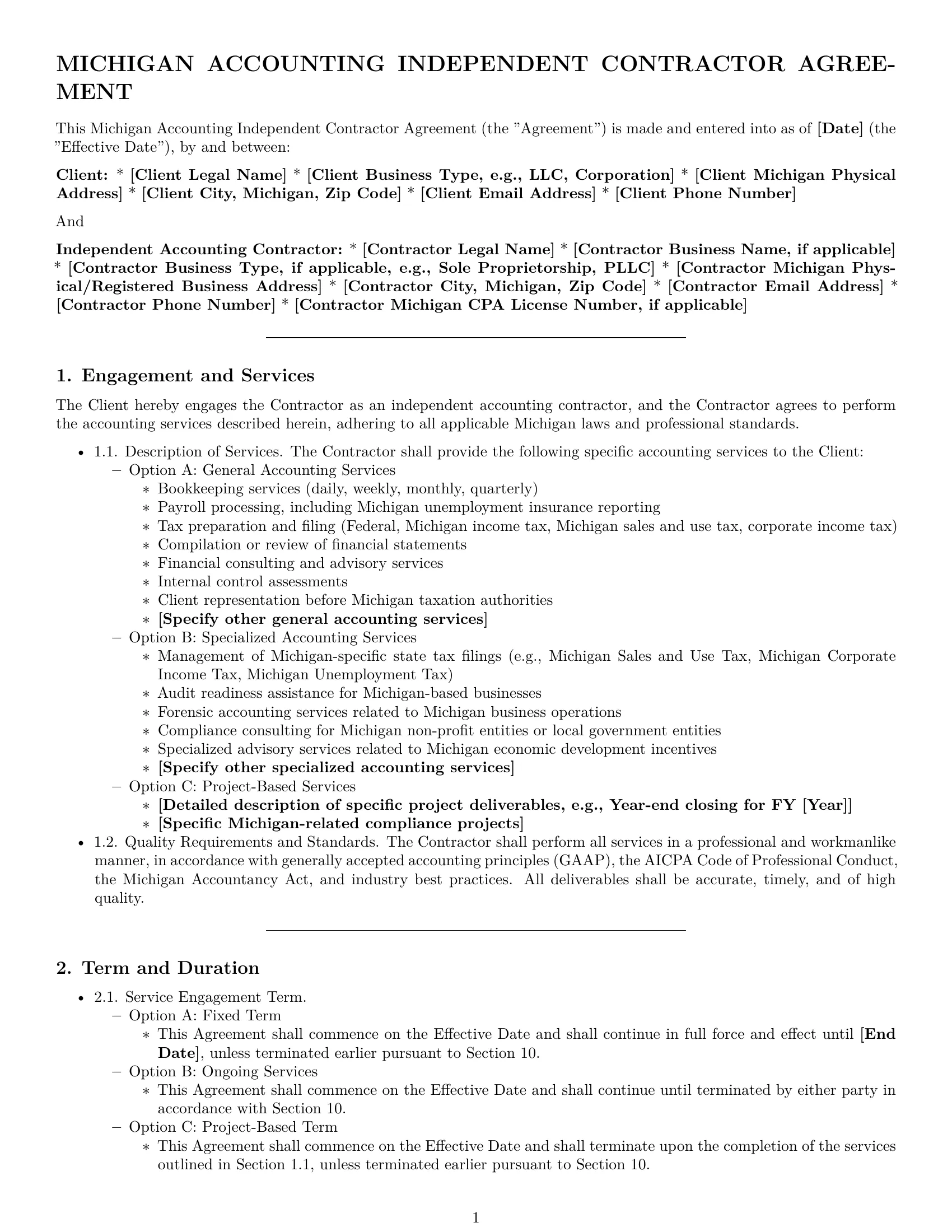Preview page 1 of Pro Michigan accounting independent contractor agreement template