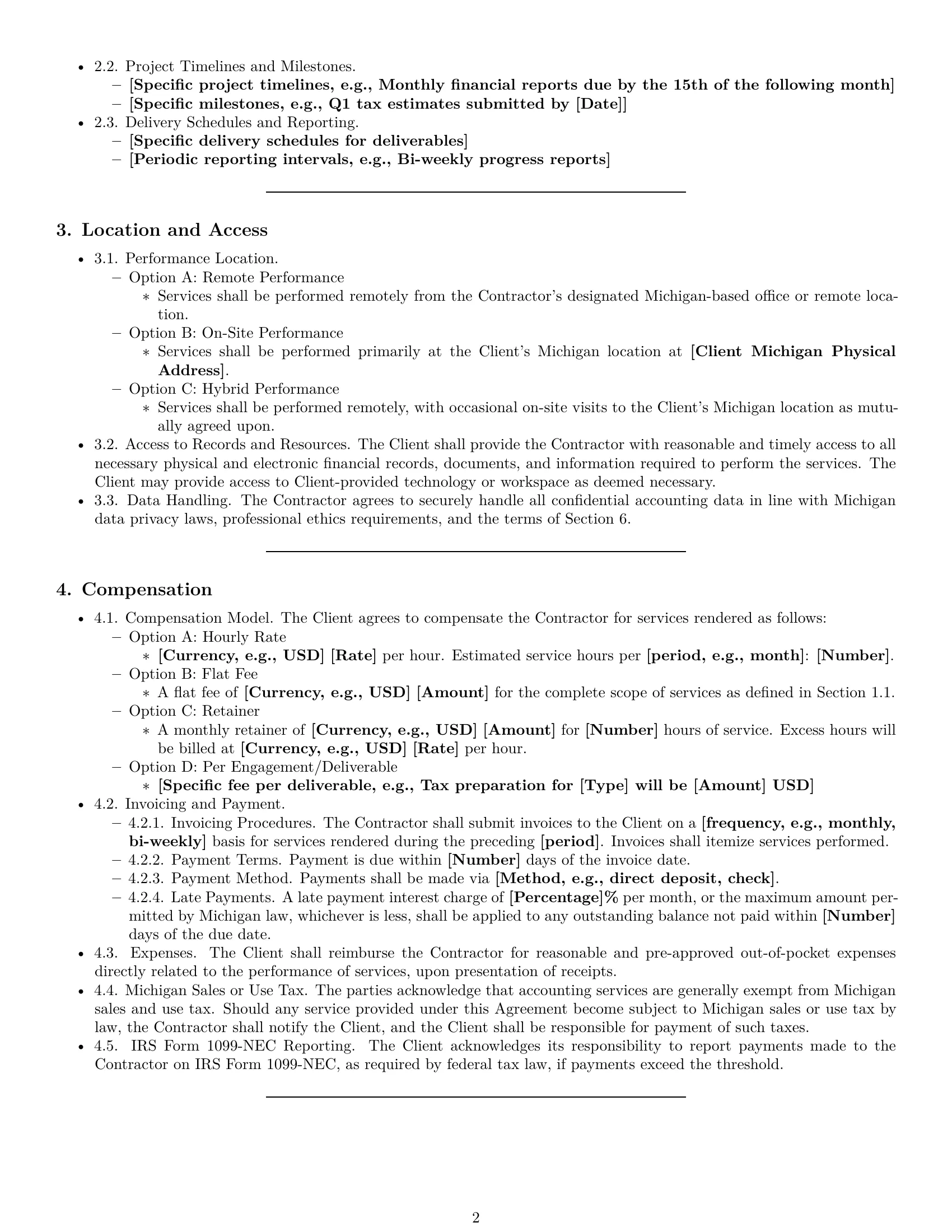 Preview page 2 of Pro Michigan accounting independent contractor agreement template